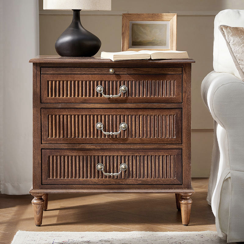 Farmhouse Solid Wood Nightstand with Fluted Drawer - Rustic Bedside Table with Optional Storage Drawer - Perfect for Bedroom, Guest Room, or Cabin Decor