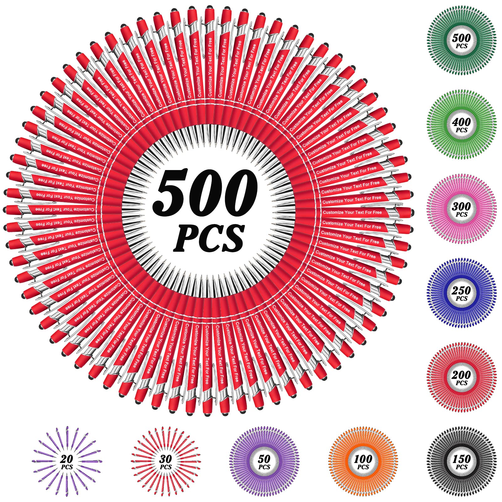 500 Packs Custom Engraved Ballpoint Pens Bulk - Personalized Name/Text Stylus Tip Pens for School, Office & Business - Premium Writing Tools for Branding & Marketing - Perfect for Graduation Gifts, Corporate Events, Promotional Giveaways, Meetings, Trade Shows & Client Appreciation - Great for Everyday Use, Brand Promotion, Employee Recognition & Customer Loyalty Programs - Ideal for Students, Professionals & Business Owners