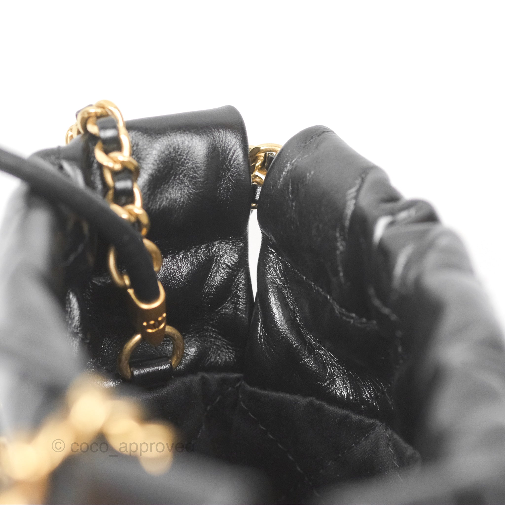 Chanel 22 Mini Bag Black Crumpled Calfskin Leather with White Lacquered Metal Logo - Luxury Crossbody Purse for Women, Perfect for Date Night & Evening Events