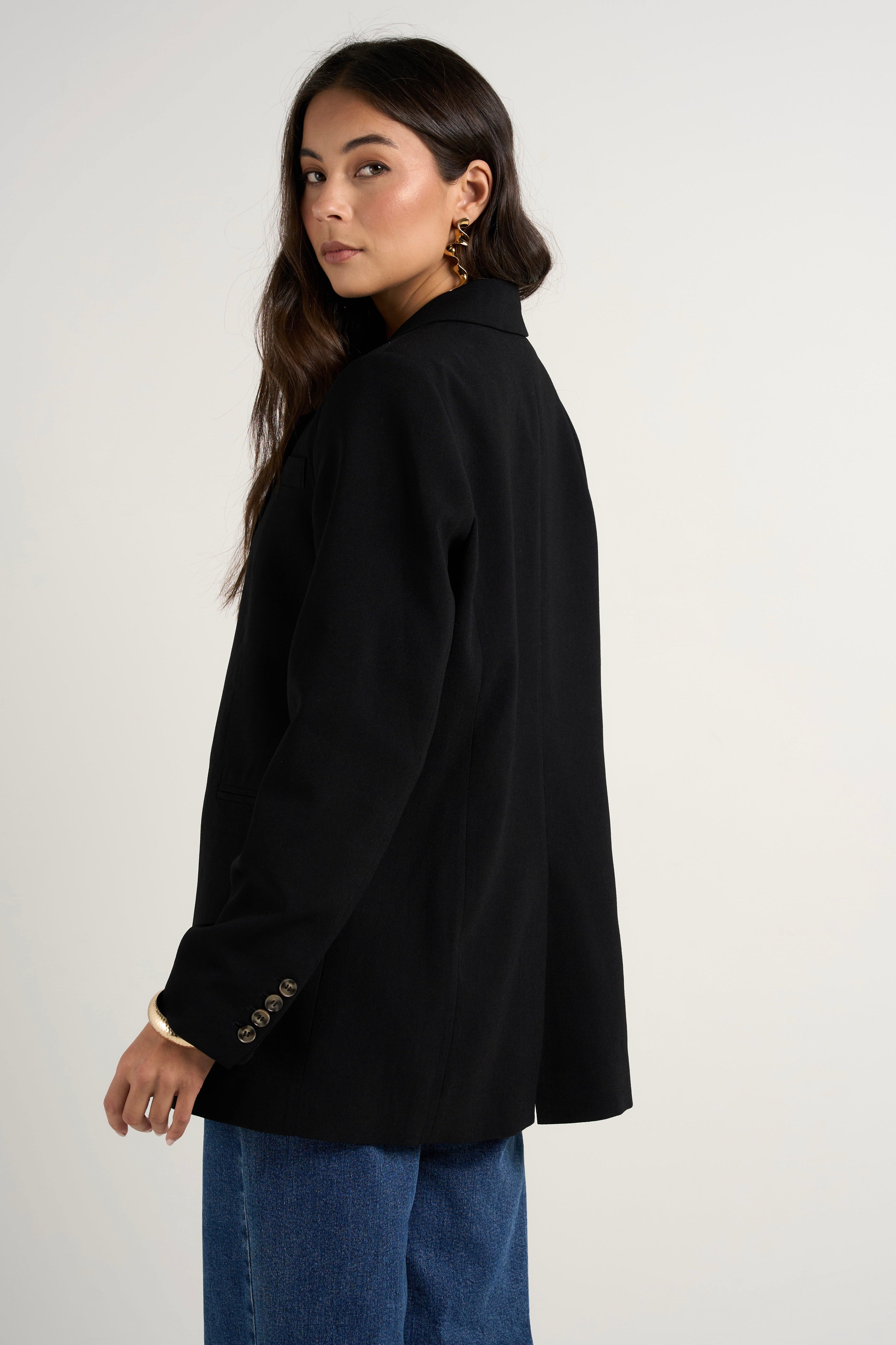 Bestie Black Crepe Relaxed Fit Blazer for Women - Comfortable Office Wear & Casual Outfits | Perfect for Work, Business Meetings & Everyday Style