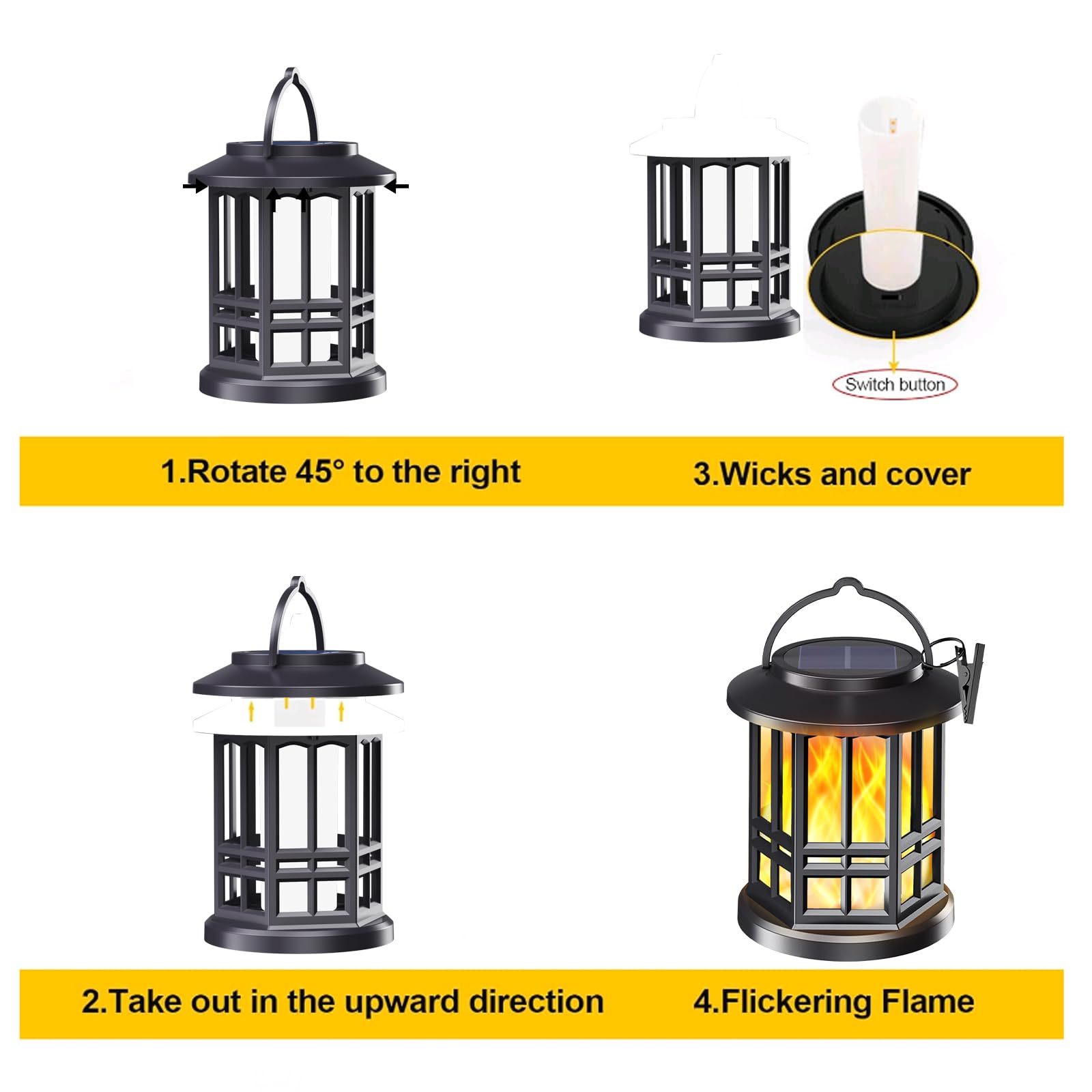 Solar Powered Outdoor Lanterns with Flickering Flame Effect - Waterproof Garden Lights for Pathway, Lawn & Landscape Decor - Perfect for Patio, Backyard and Outdoor Wedding Decorations