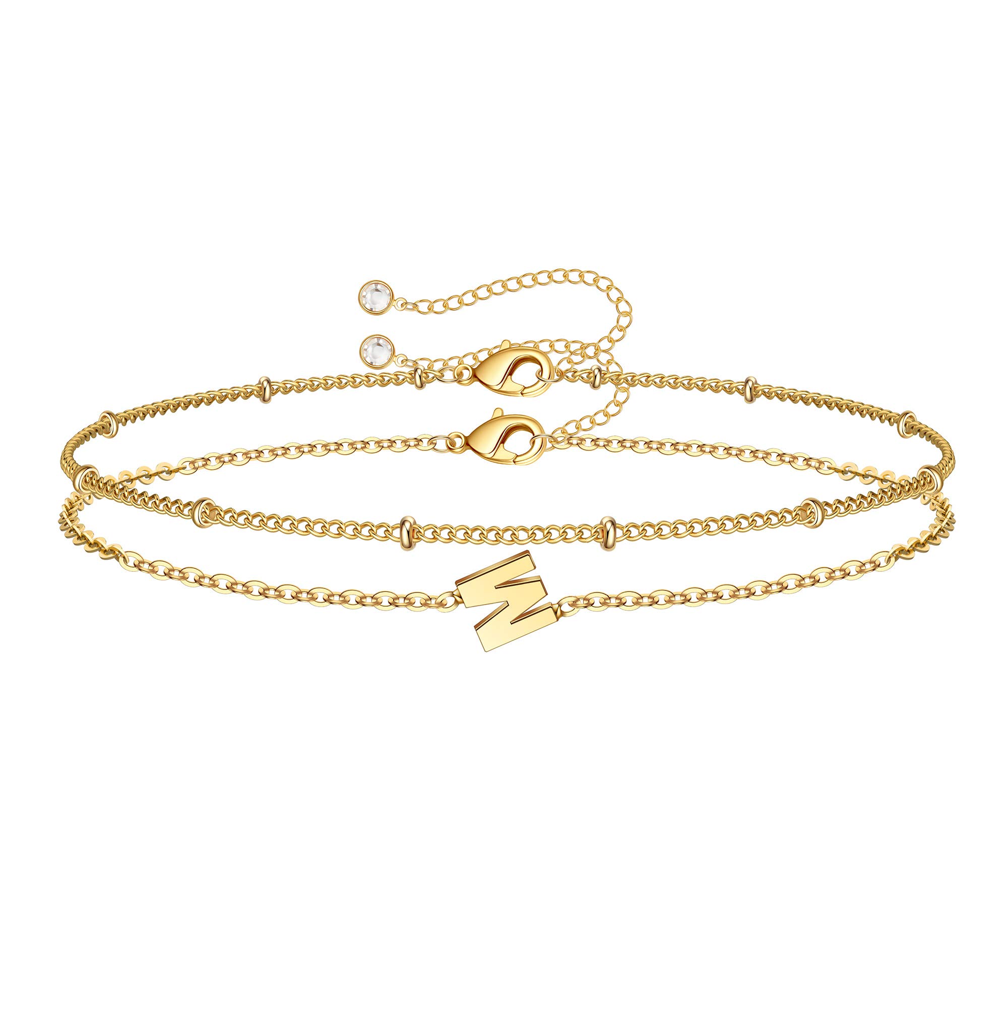 Personalized Initial Bracelets for Women - Layered Letter Charm Bracelet in Gold, Silver & Rose Gold | Custom A-Z Initial Jewelry for Birthday Gifts | Perfect for Everyday Wear, Special Occasions & Personalized Gifting