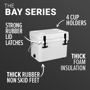 Premium Rotomolded Cooler - Coastland Bay Series Insulated Ice Chest for Everyday Use, Small Cooler for Tight Spaces, Soccer Games, Tailgates & Outdoor Adventures