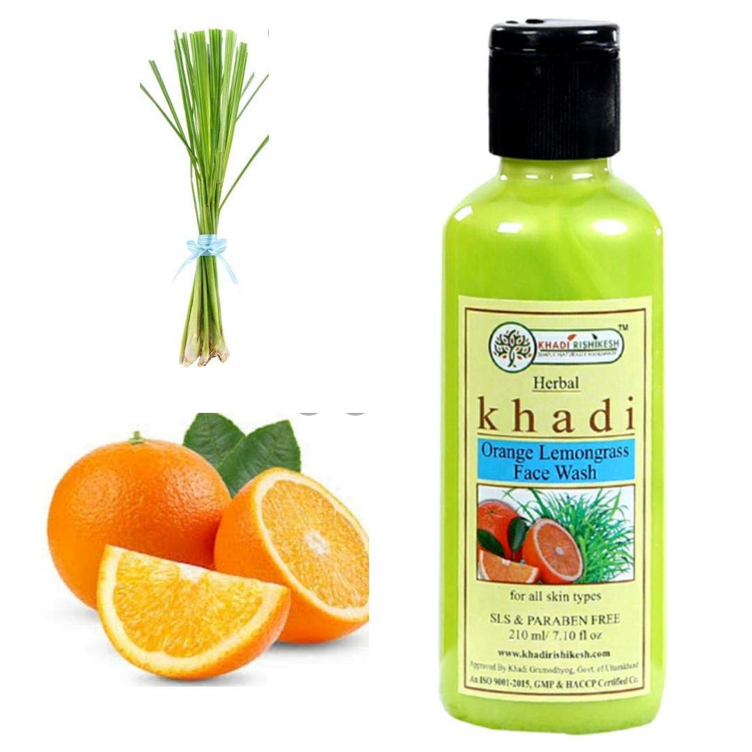 Khadi Rishikesh Ayurvedic Orange Lemongrass Face Wash for Acne Prevention - Deep Cleansing, Pore Tightening & Hydration - SLS & Paraben Free - Suitable for All Skin Types (Men & Women) - 210 ml with Free Towel Rumal - Perfect for Daily Skincare Routine & Travel