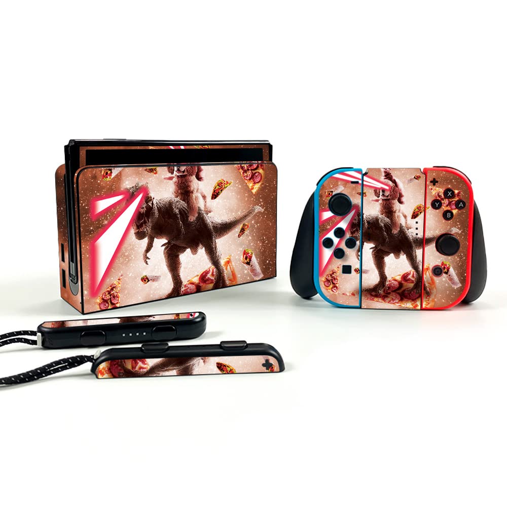 Premium Carbon Fiber Skin for Nintendo Switch OLED - Pizza Laser Adventure Design | Protective & Durable Textured Cover | Easy Installation | USA Made | Perfect for Gaming Protection & Style Enhancement