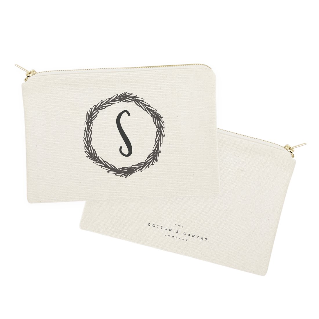 Personalized Monogram Cosmetic Bag with Wreath Design - Cotton & Canvas Travel Makeup Pouch for Women | Perfect for Travel, Gym & Daily Essentials Organization