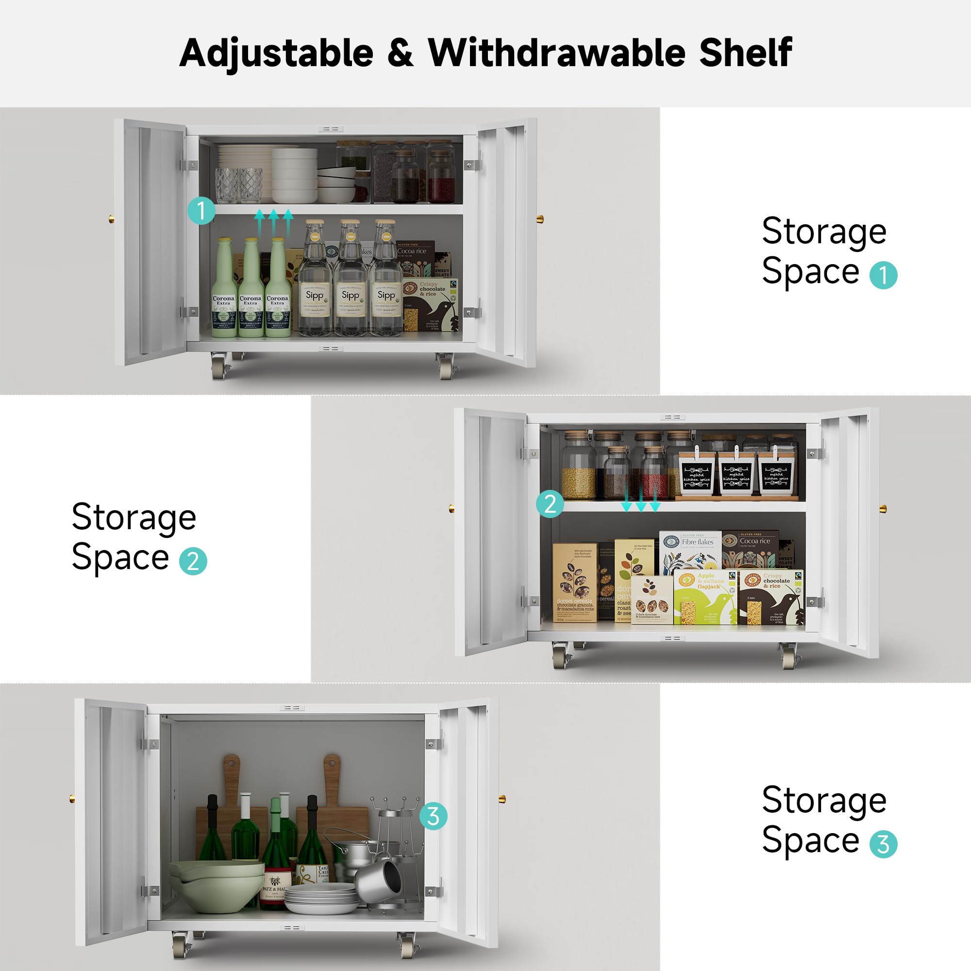 INMOZATA Adjustable Metal Fridge Stand with Storage Shelves & Wheels - 17.72