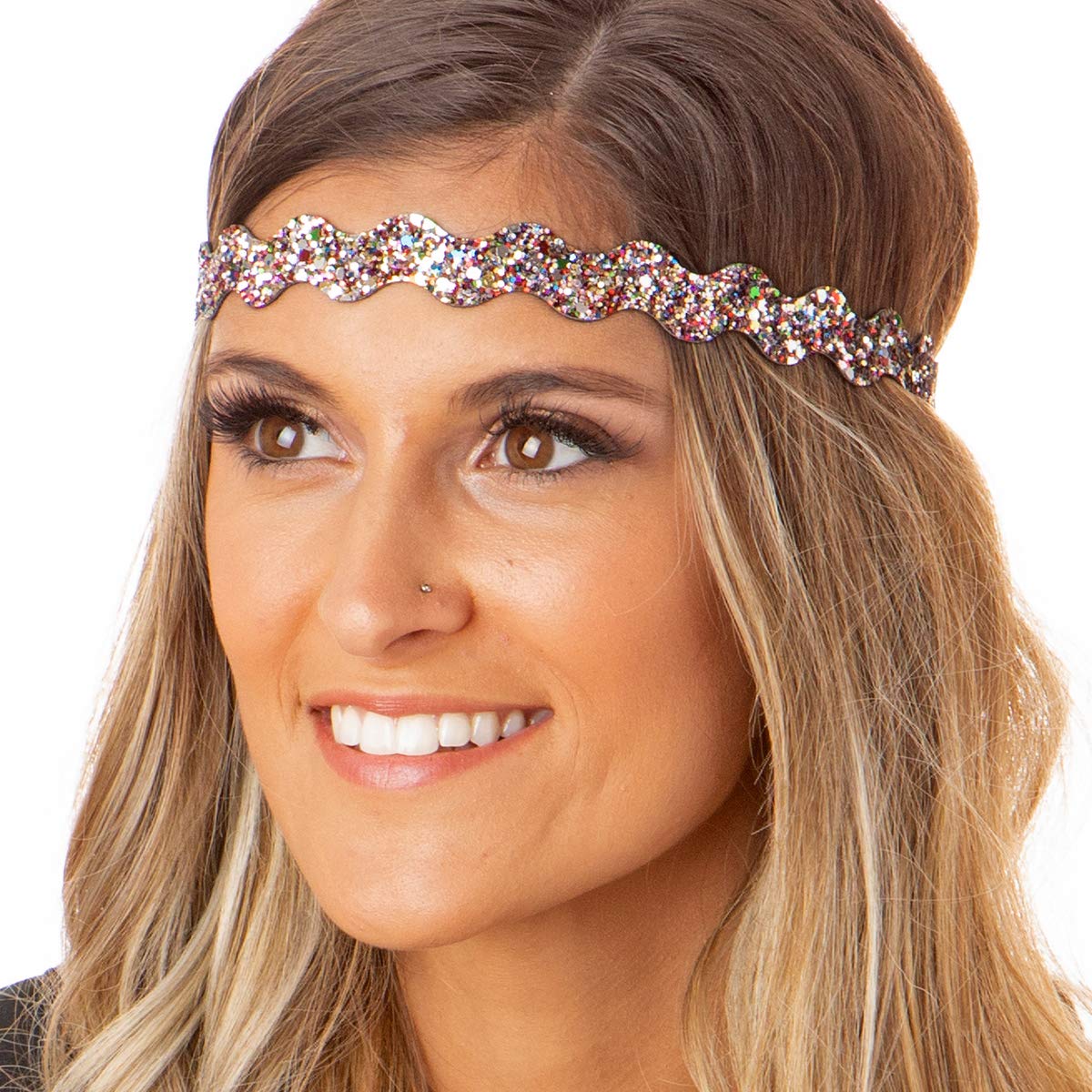 Sparkly Adjustable No-Slip Headbands for Women, Girls & Teens - 4 Pack Mixed Bling Glitter Confetti Headbands - Perfect for Sports, Workouts, School & Everyday Fashion