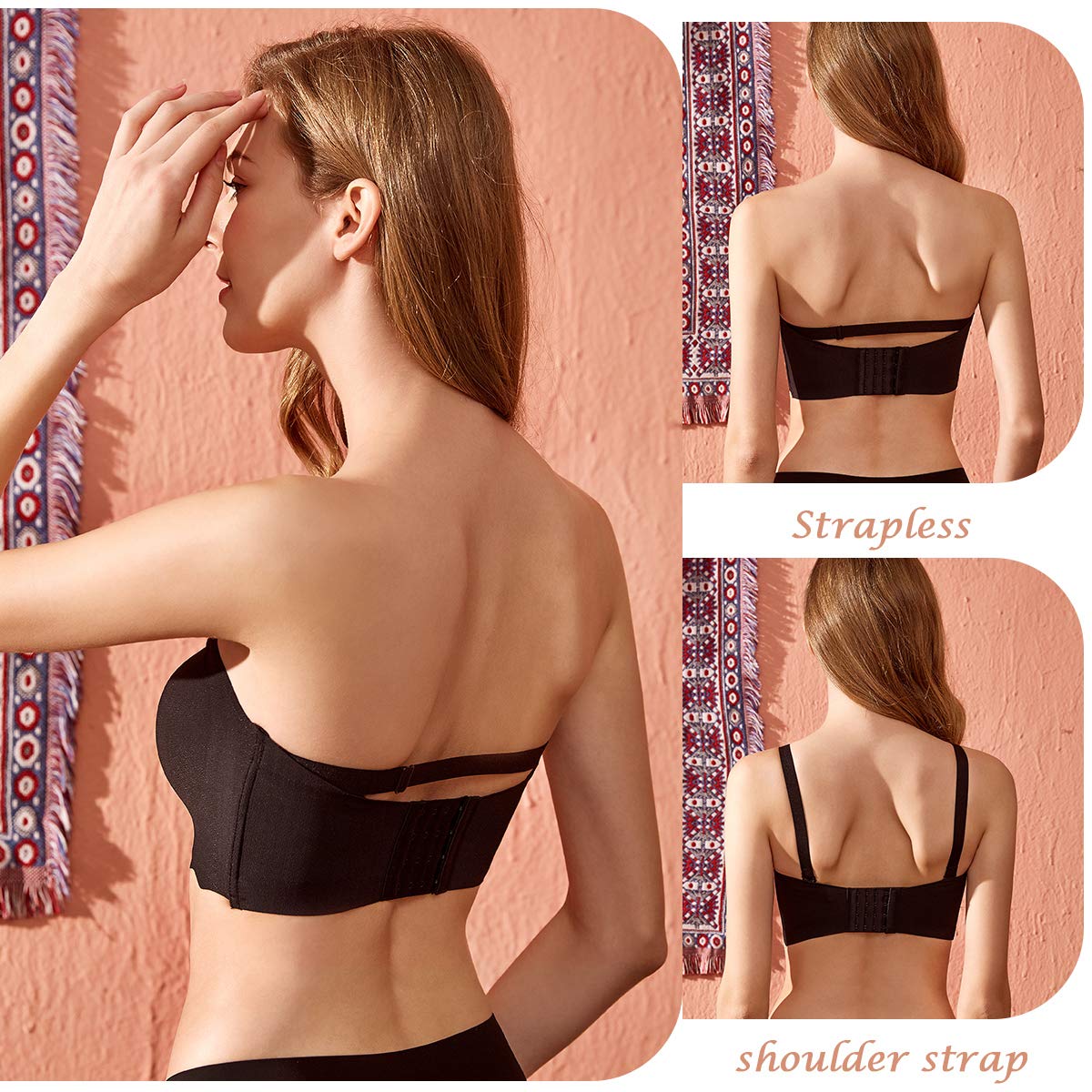FEOYA Women's Wireless Strapless Bra - Comfortable Everyday Bandeau Bra with Removable Padding, Seamless Push Up Design for Wedding, Party & Formal Wear