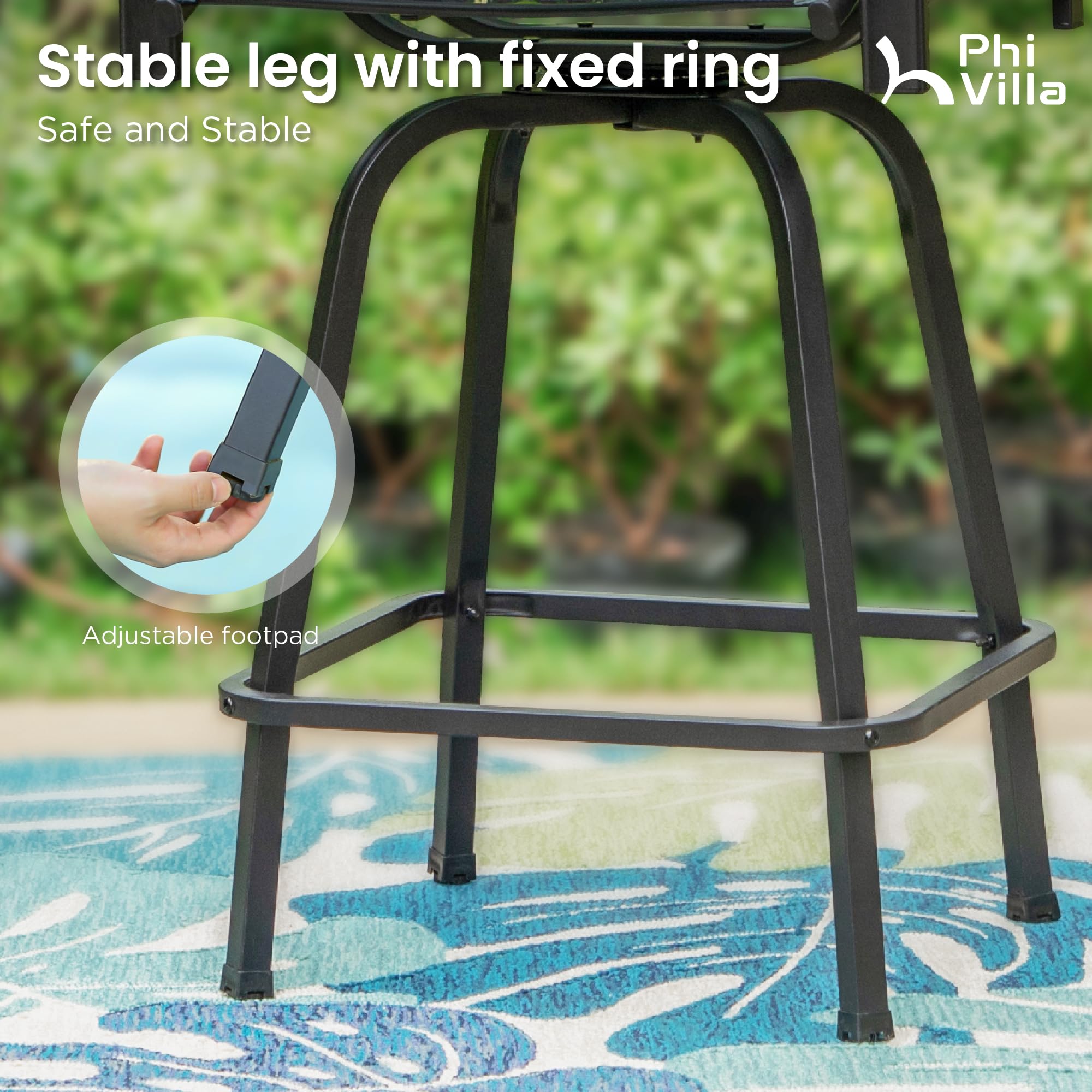 PHI VILLA 3-Piece Outdoor Patio Swivel Bar Set with 2 Textilene Bar Stools & Square Table - Garden, Lawn, Yard Bistro Furniture for Backyard, Poolside & Balcony Relaxation