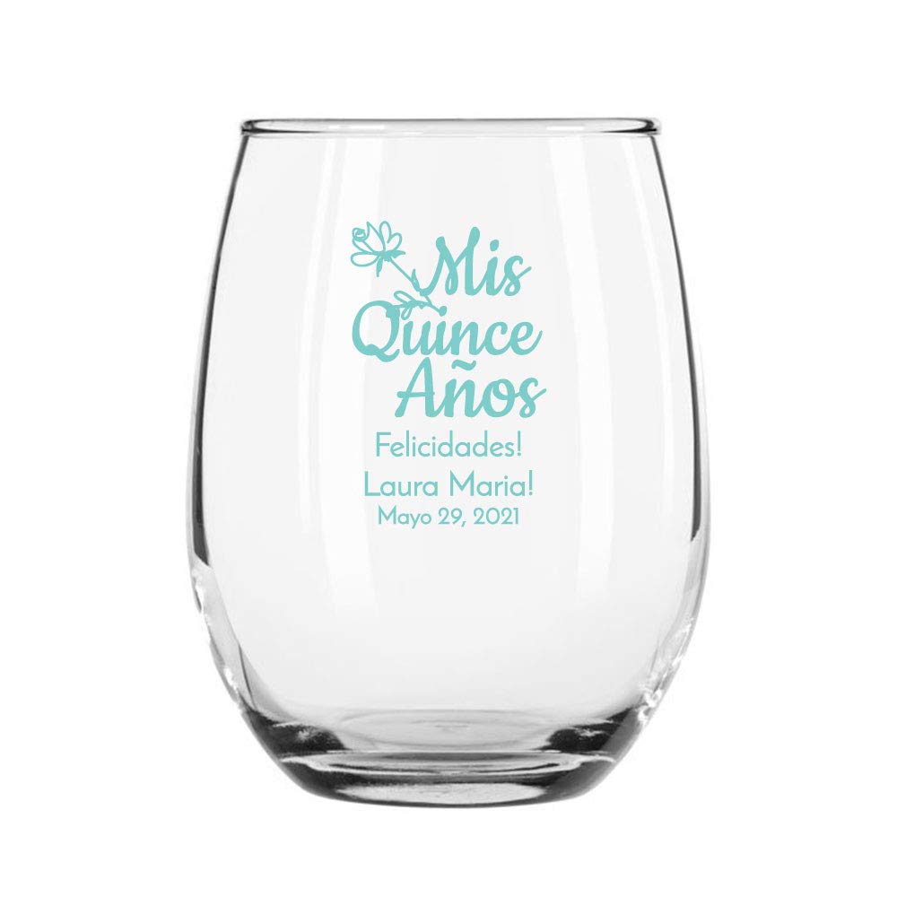 24 Pack Stemless 9 oz Wine Glasses - Elegant Rose Drawing Robin Egg Design for Quinceañera, Bridal Showers & Special Occasions - Perfect for Celebrations, Parties & Home Decor
