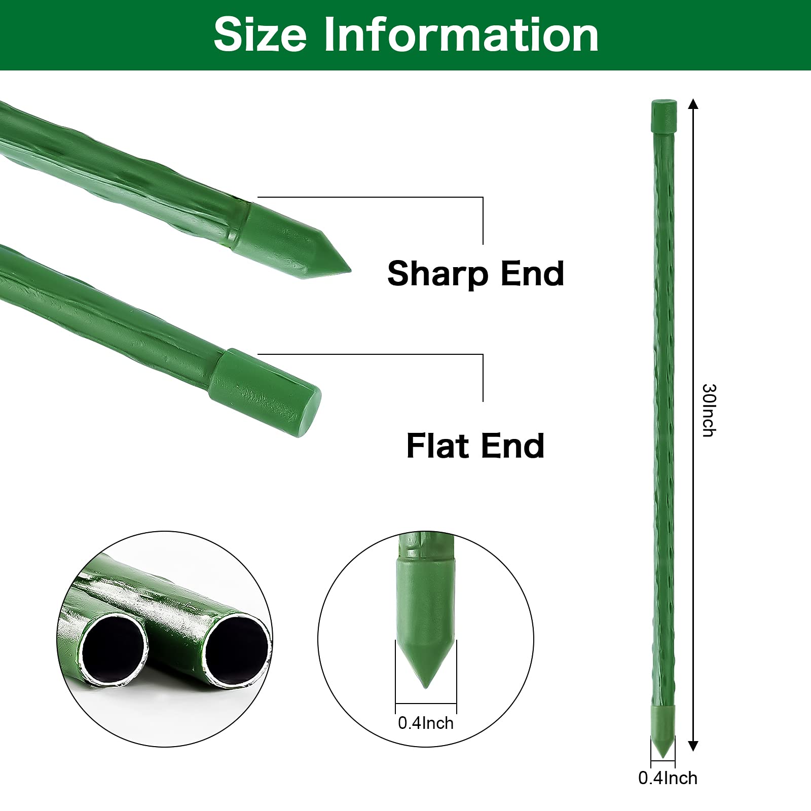 FEED GARDEN 30 Inch (2.5ft) Garden Stakes - 25 Pack Metal Plant Supports with Plastic Coating for Tomatoes, Beans & Trees | Heavy Duty Plant Stakes for Outdoor Gardening & Vegetable Support