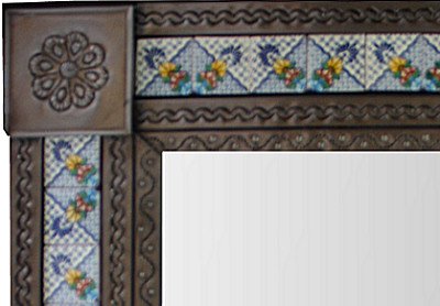 Large Brown Mesh Tile Mexican Mirror - Handcrafted Wall Decor for Boho, Farmhouse & Southwestern Style Homes | Perfect for Living Room, Bedroom & Entryway