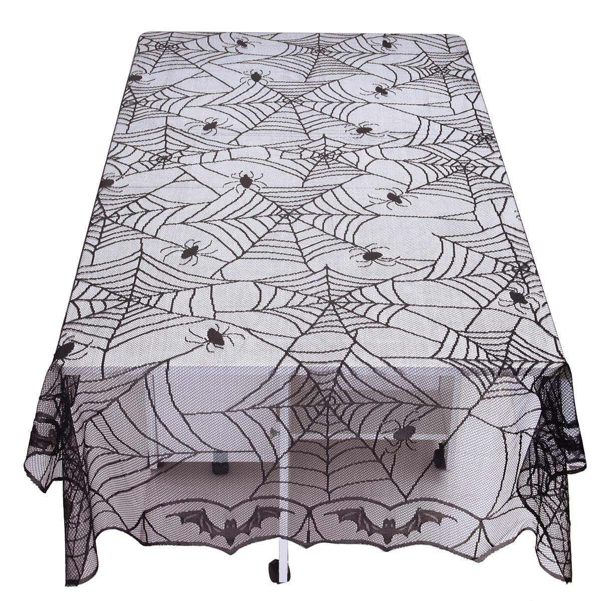 95 x 47 Inch Black Spider Web Polyester Lace Tablecloth - Halloween Party Table Decor, Rectangular Table Topper for Dining, Buffet, and Spooky Home Decor