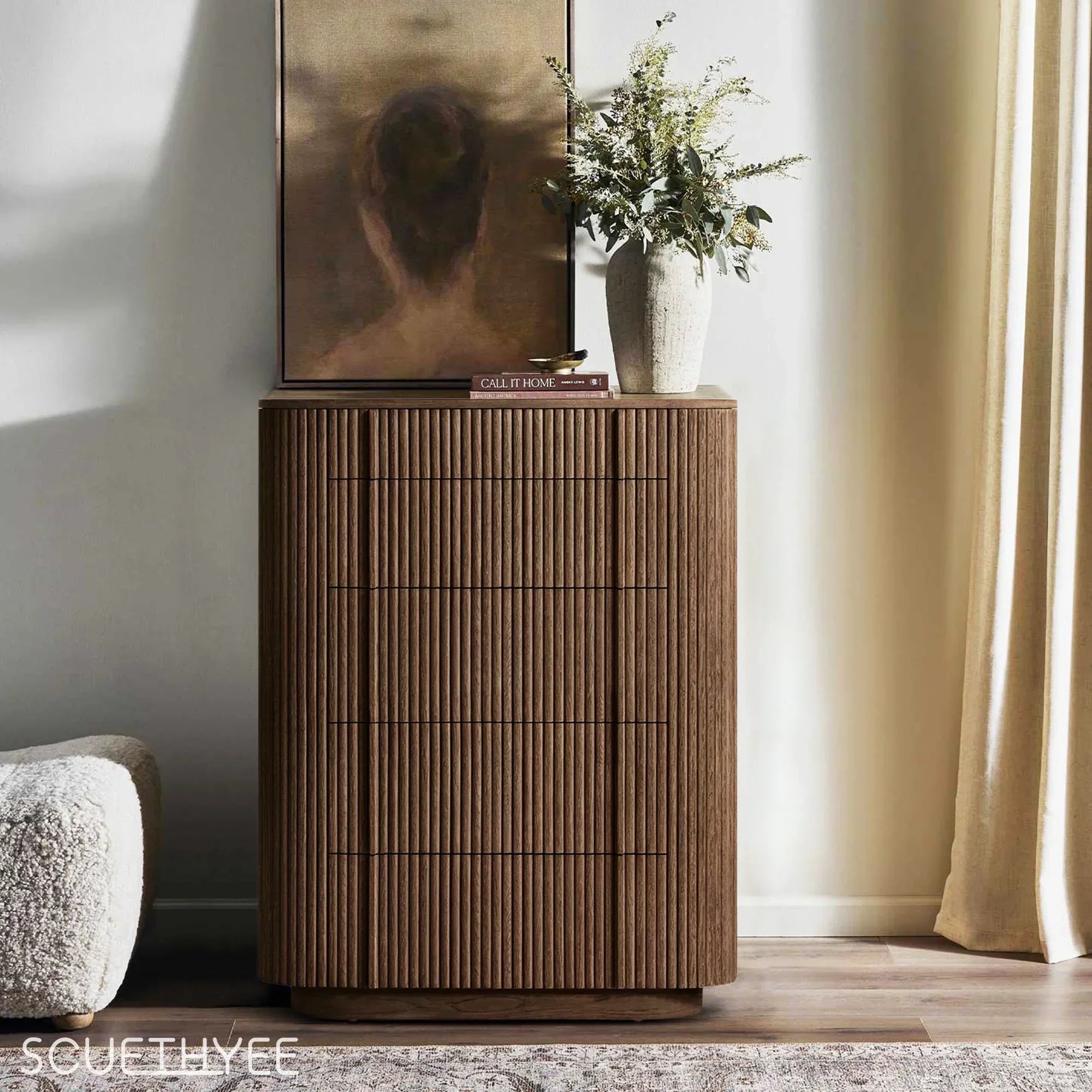 Mulholland Modern 5-Drawer Narrow Dresser - Slim Space-Saving Storage Cabinet for Bedroom, Living Room, or Office Organization