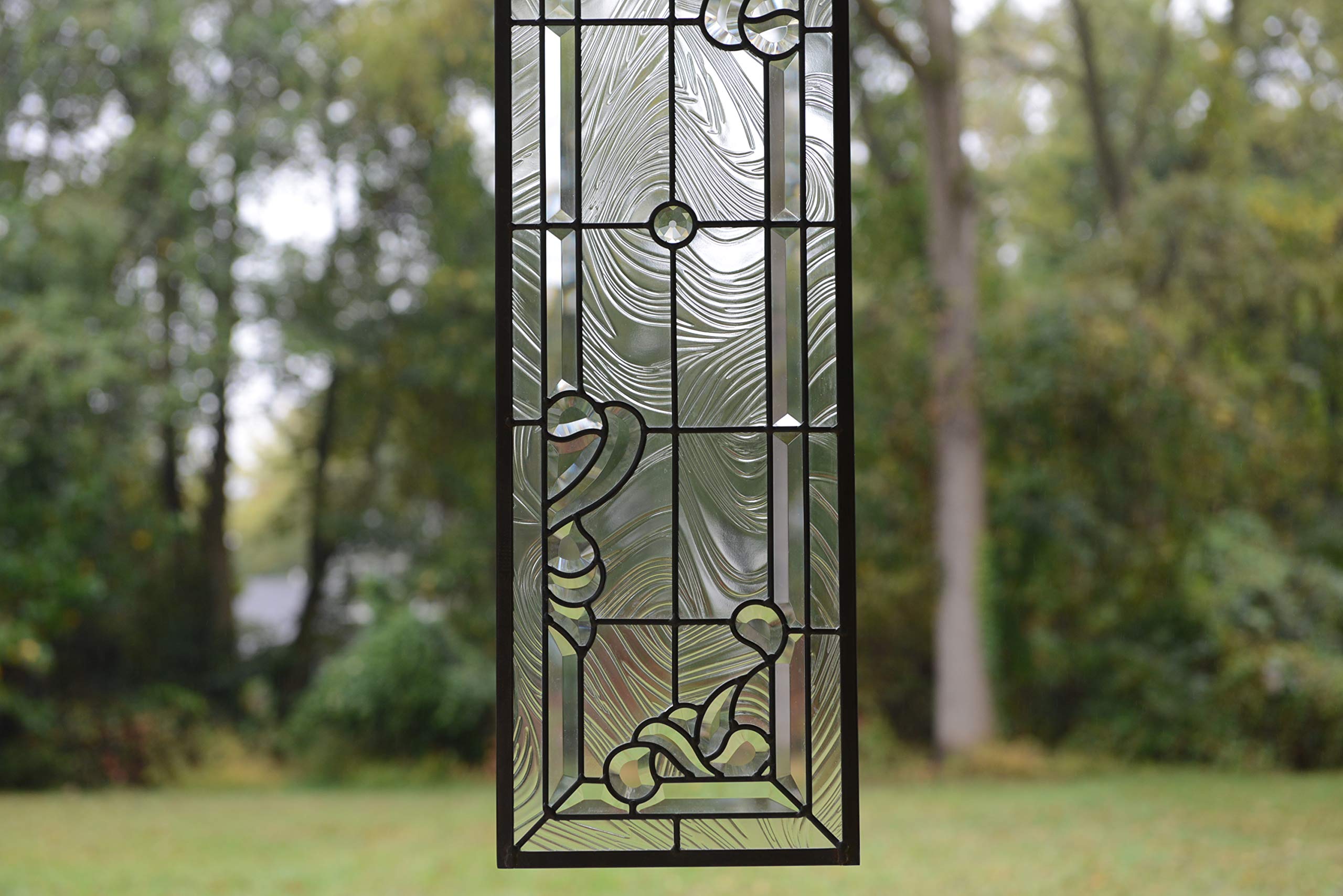 10x36 Inch Handcrafted Clear Stained Glass Beveled Window Panel - Elegant Hanging Art Piece for Home Decor, Church Windows & Sunroom Accents