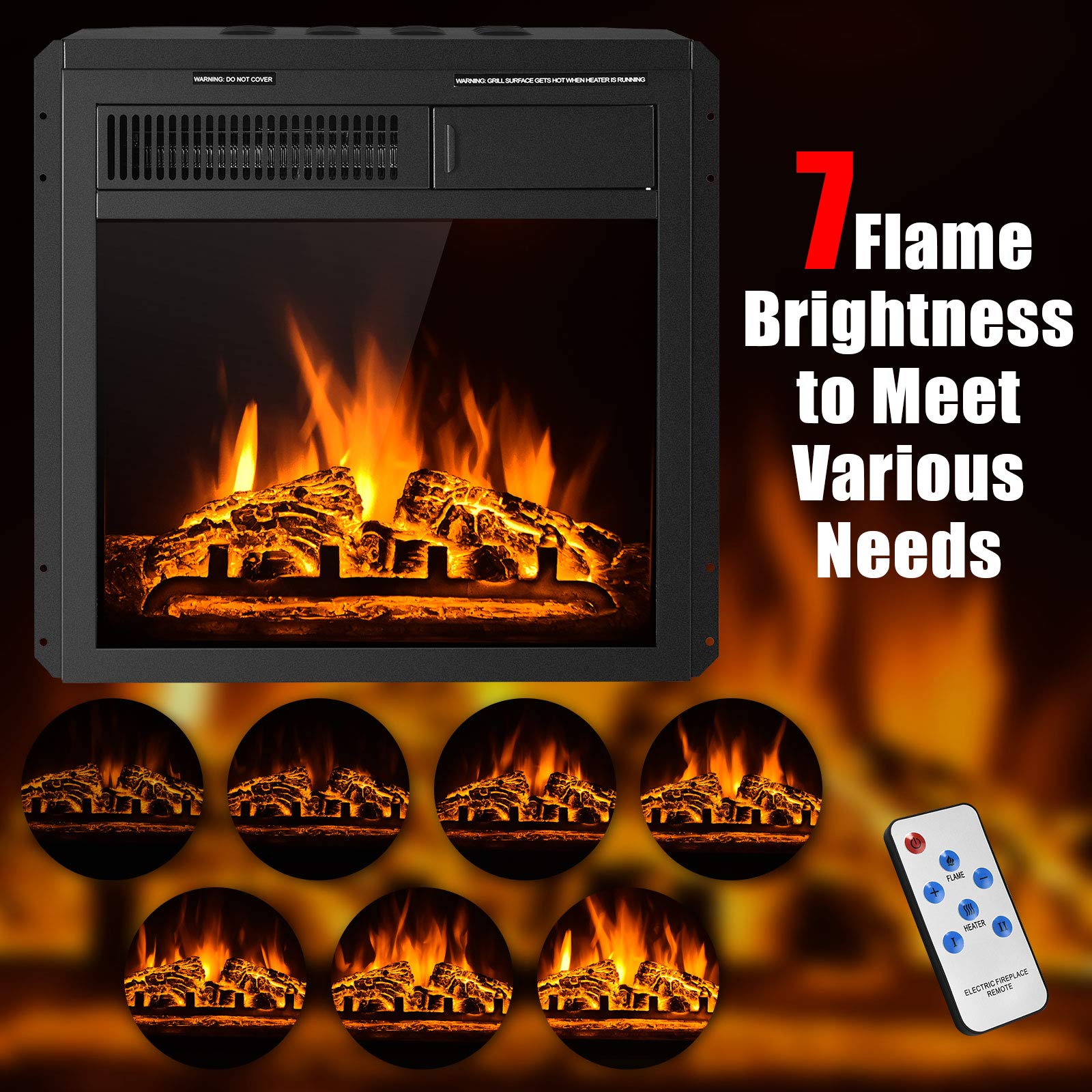 Tangkula 18 Inch Electric Fireplace Insert with Remote Control - Freestanding & Recessed Indoor Heater, Adjustable Temperature, 7 Realistic Flame Settings - Perfect for Living Rooms, Bedrooms & Home Offices (18