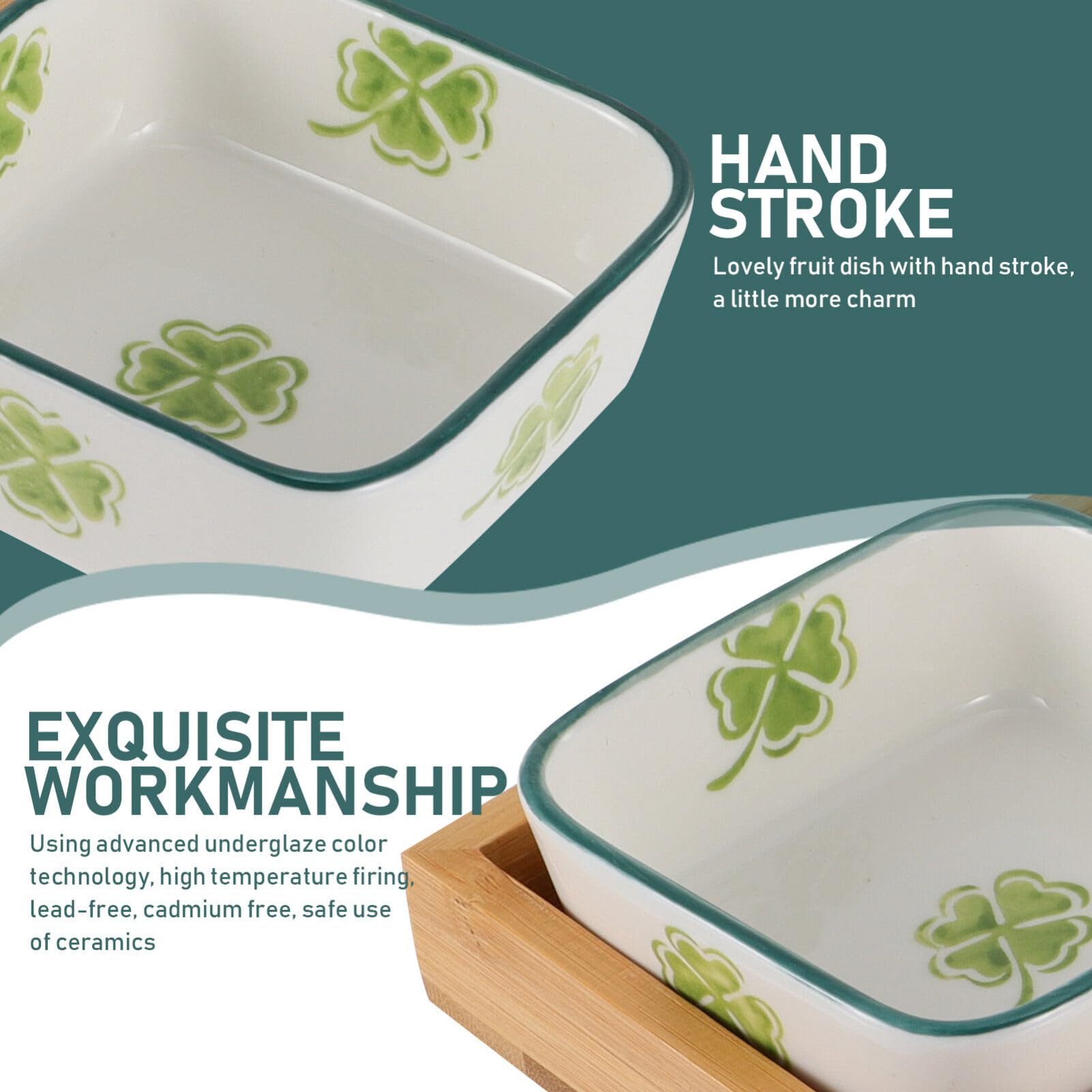 YARDWE Ceramic Snacks Plates - Clover Pattern Dish for Fruits, Nuts & Party Snacks - St Patricks Day Tableware