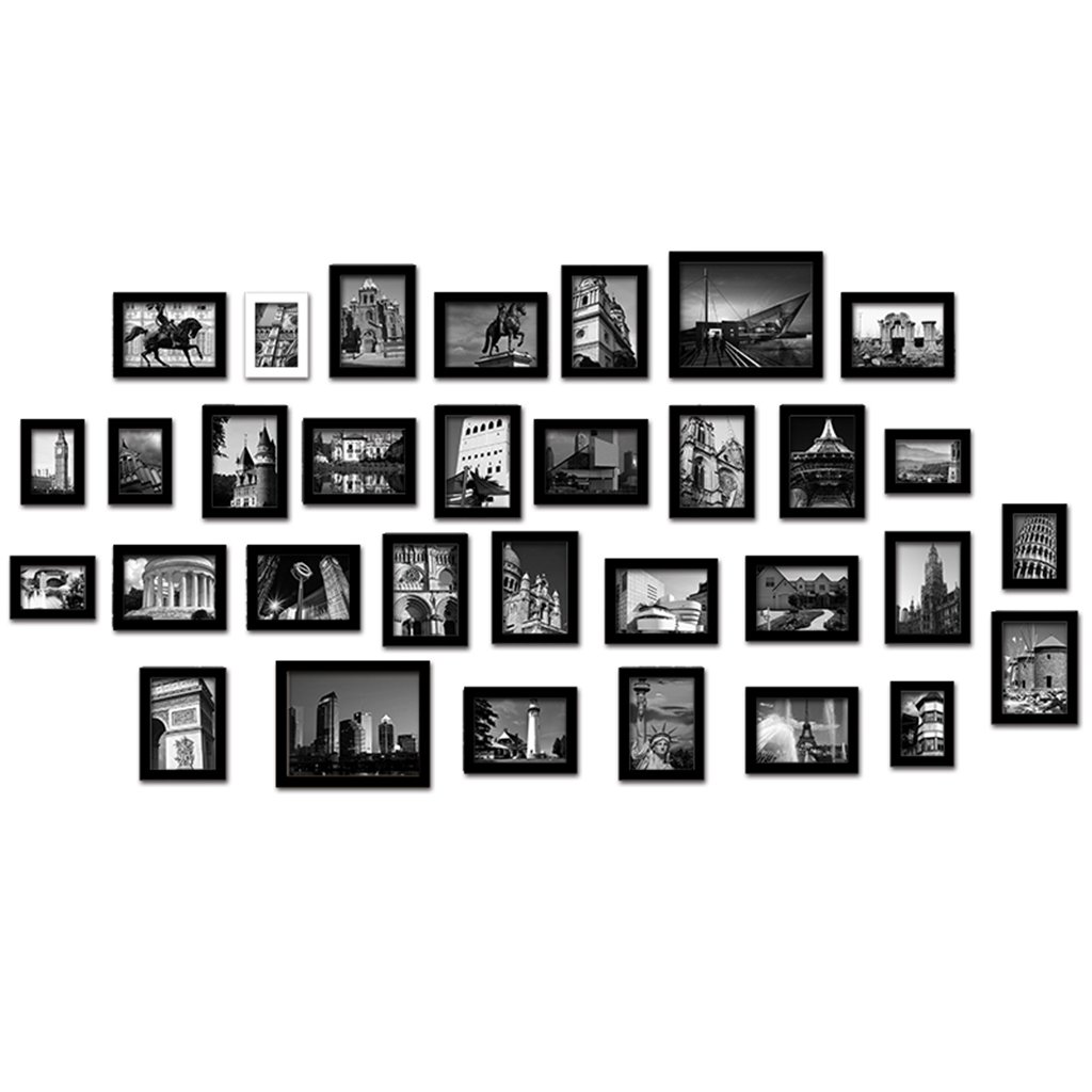 Premium Solid Wood Gallery Wall Frame Set - 32 HD Glass Photo Frames for Living Room, Bedroom, Stairway & Corridor Decor | Perfect for Family Photos, Art Displays & Home Interior Design