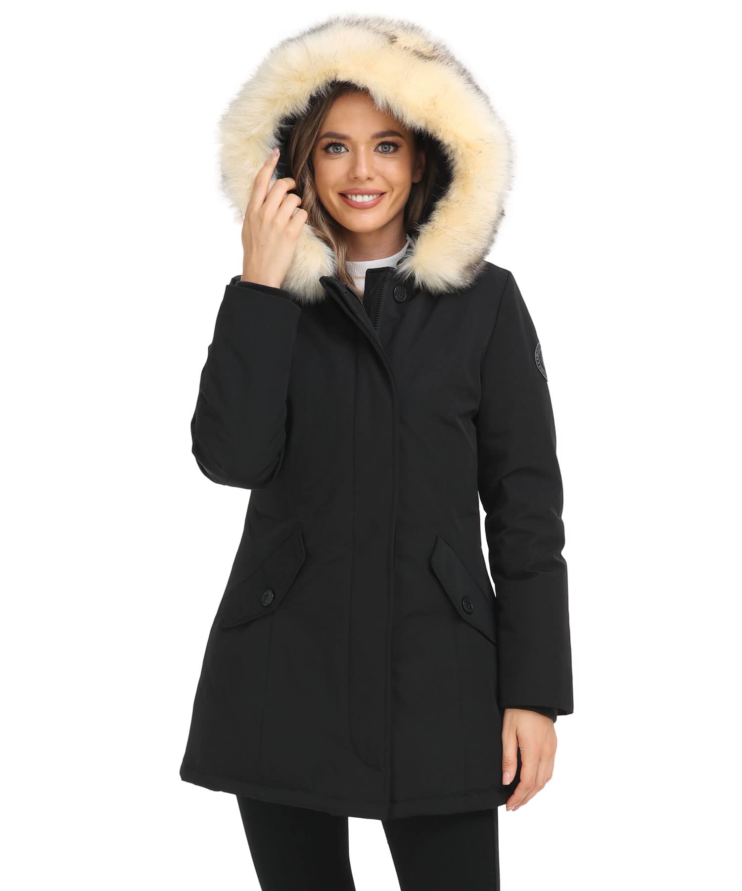 PUREMSX Women's Winter Duck Down Parka - Arctic Insulated Long Padded Jacket with Fur Hood, Warm Overcoat for Extreme Cold Weather | Perfect for Snowboarding, Skiing & Outdoor Activities