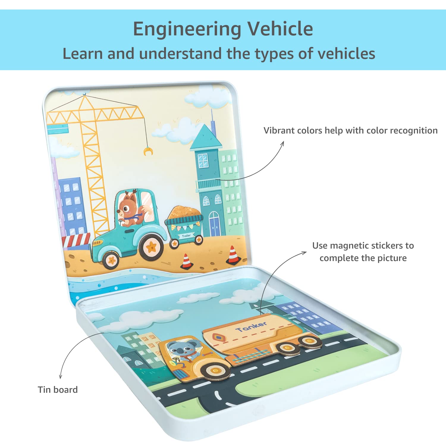 Cubelelo Magnetic Sticker Puzzle - 3D Engineering Vehicle Toy with Colorful Stickers | STEM Learning Game for Kids Boys & Girls | Perfect for Classroom Activities, Birthday Gifts & Early Childhood Education
