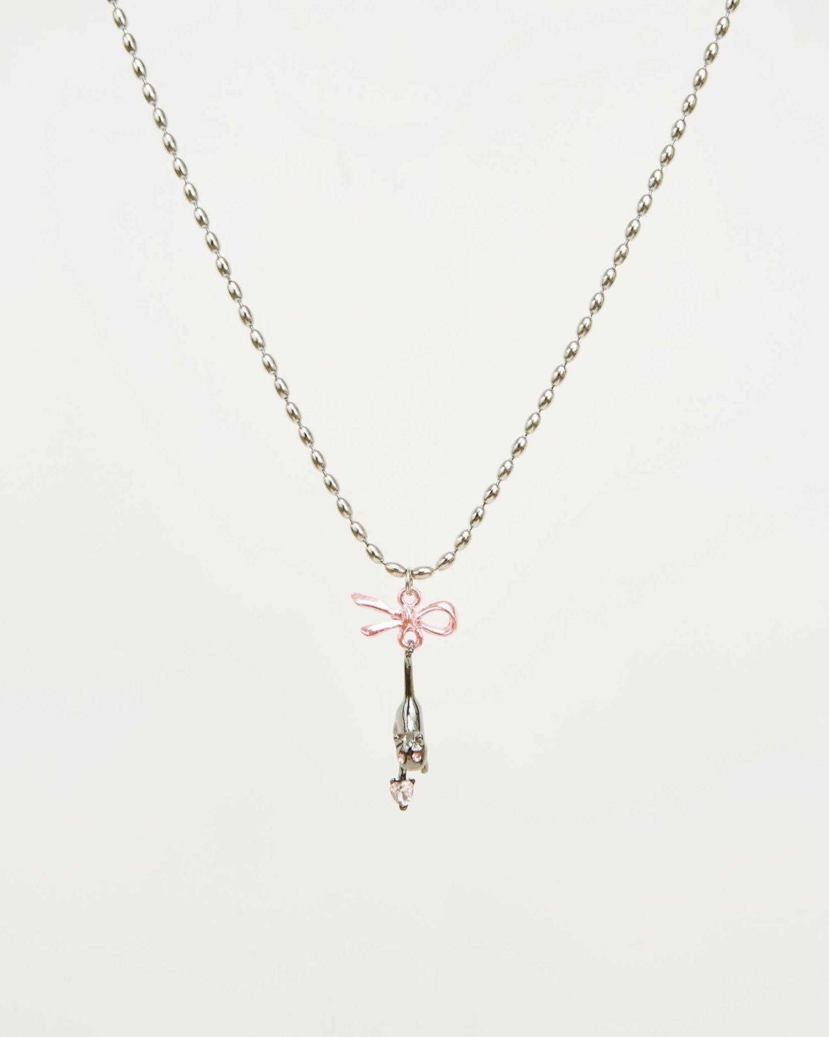 Cute Pink Bow Cat Necklace for Women - Elegant Kitty Jewelry Gift for Girls, Perfect for Valentine's Day & Birthday Parties