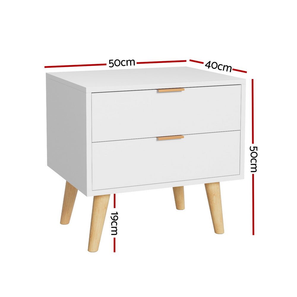 Modern White Nightstand with 2 Drawers - Bedside Storage Cabinet for Bedroom, Living Room & Office - Compact Side Table with Smooth Gliding Drawers