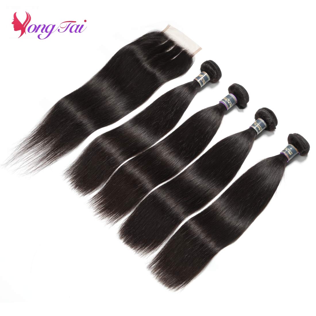 100% Unprocessed Malaysian Virgin Straight Hair Extensions - 4 Bundles with 3 Part Lace Closure (14 16 18 20 +14 Inch) 1B Color | Perfect for Daily Styling, Salon Looks & Special Occasions