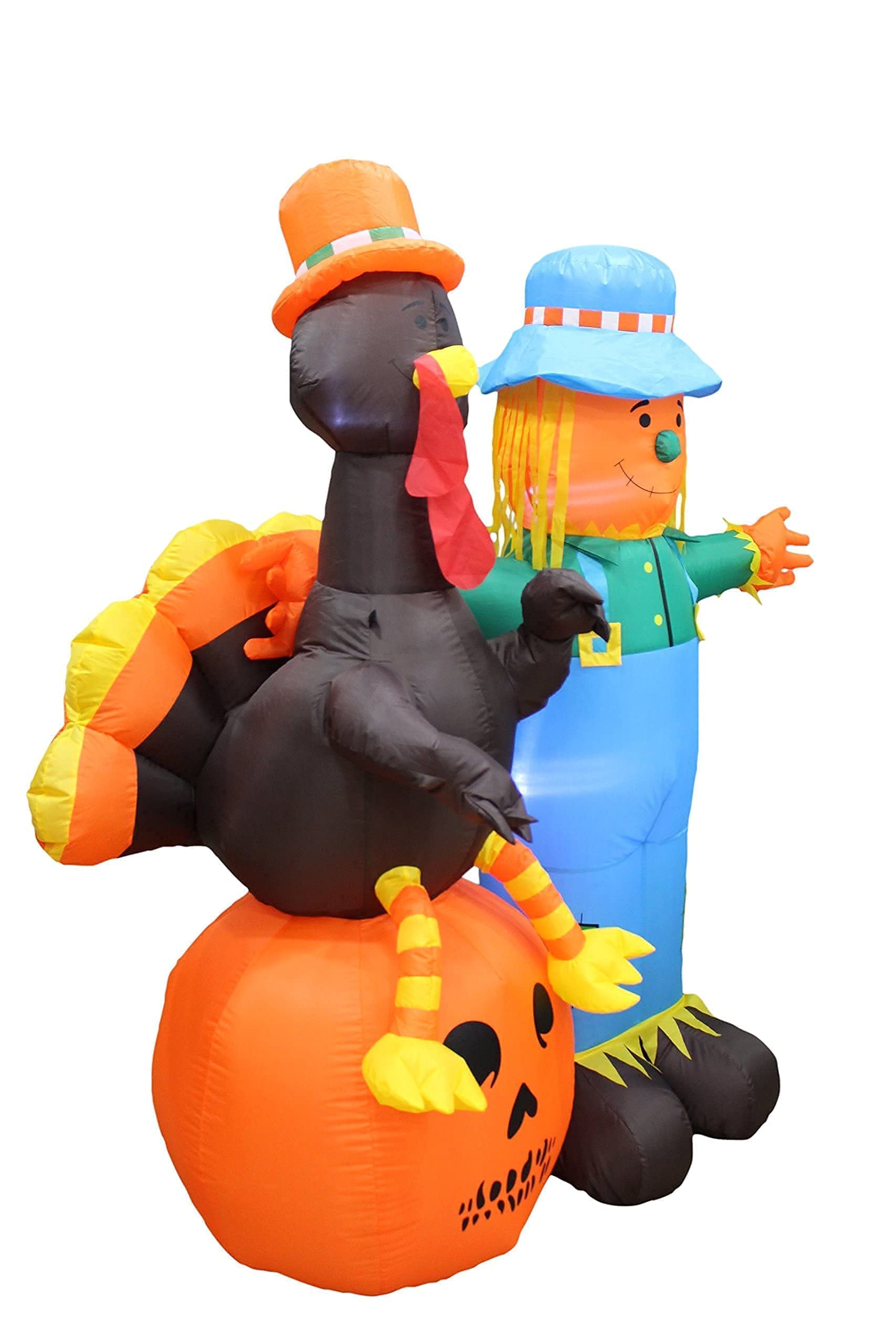 Thanksgiving Inflatable Decorations Set - 4FT Giant Inflatable Turkey with Pilgrim Hat & 6FT Tall Scarecrow with Pumpkin - Outdoor/Indoor LED Lighted Blow Up Decor for Yard, Porch, Party, Holiday Celebration