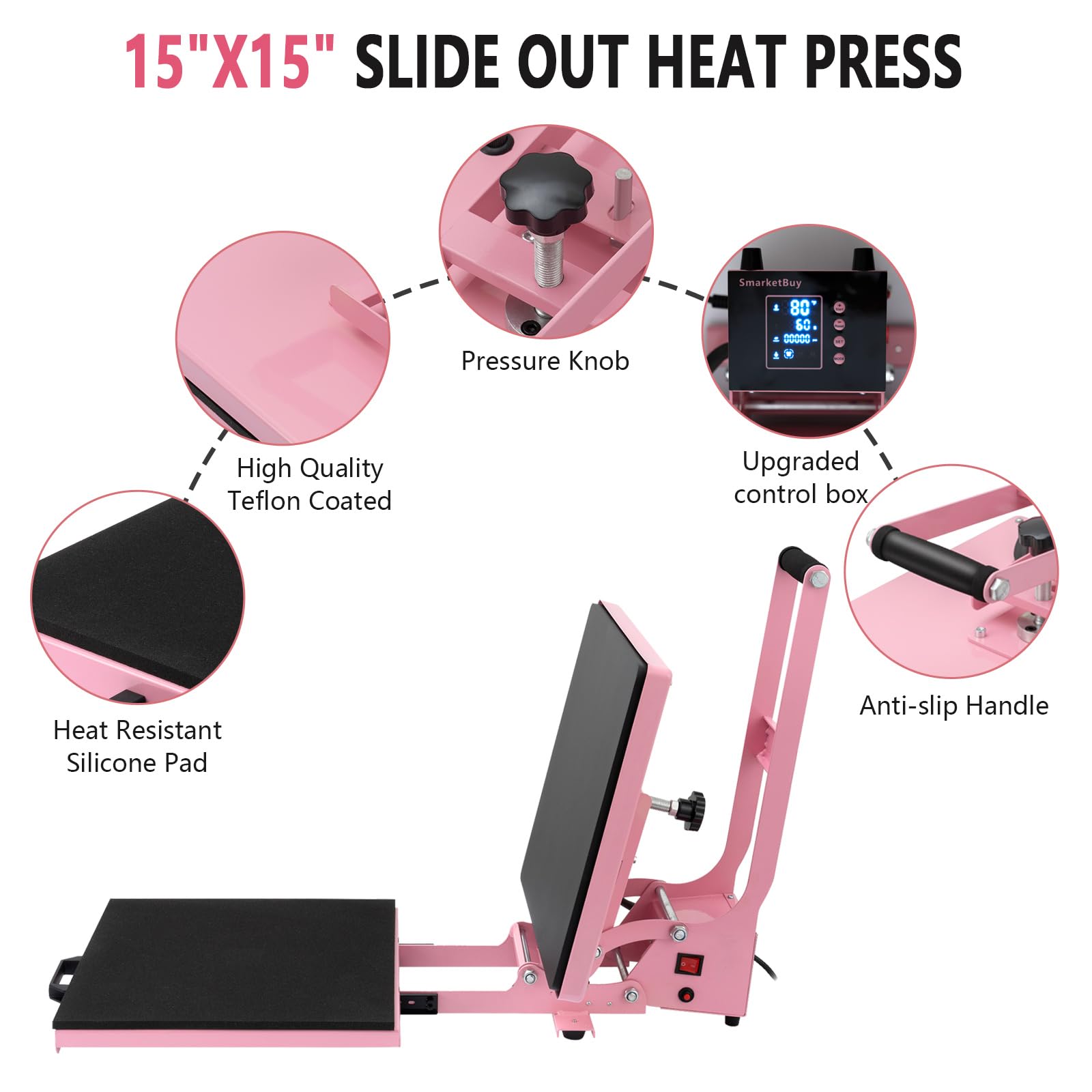 15x15 Inch 1400W Slide Out Heat Press Machine for T-Shirts - Clamshell Design with Steady Even Heat - Large Heat Transfer Press for DIY T-Shirts, Bags & Mouse Pads - Perfect for Home Crafting & Small Business Printing
