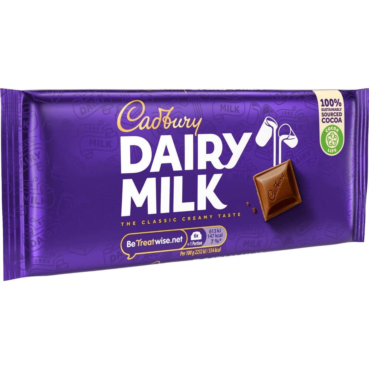 Cadbury Dairy Milk Chocolate Bar - 110g Pack of Handheld Plastic-Wrapped Chocolate for Snacking, Gifts & Parties | Delicious Milk Chocolate Treat for Kids & Adults