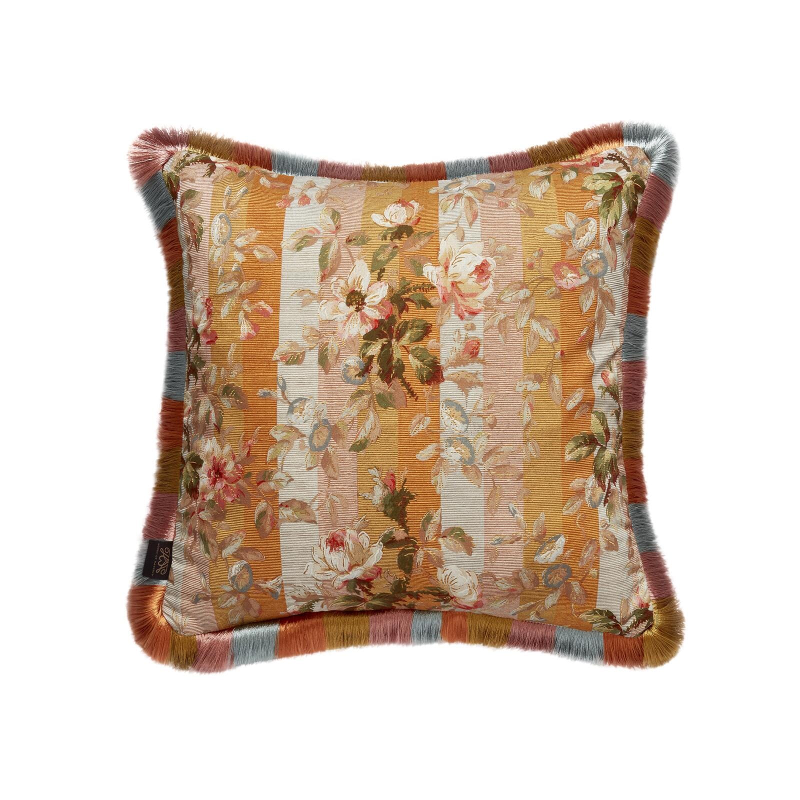 Rainbow Rose Medium Fringed Cotton Linen Cushion Cover - Dusk Stripe Pattern - Boho Chic Home Decor for Living Room, Bedroom, or Nursery