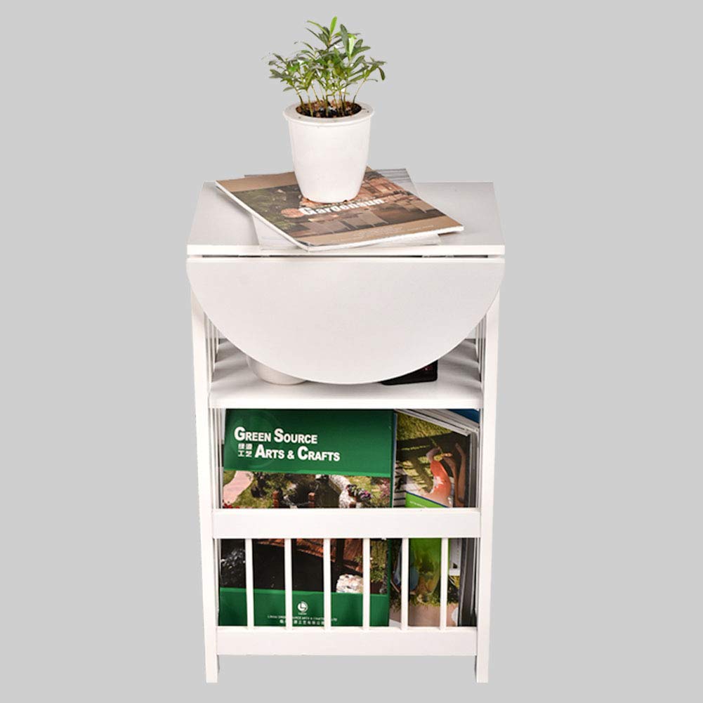 Foldable Wooden Side End Table with Magazine Rack - Multi-Functional Storage Accent Table & Rotating Top Nightstand for Living Room, Bedroom, Home Office (White) - Perfect for Small Spaces, Reading Nooks & Coffee Table Organization