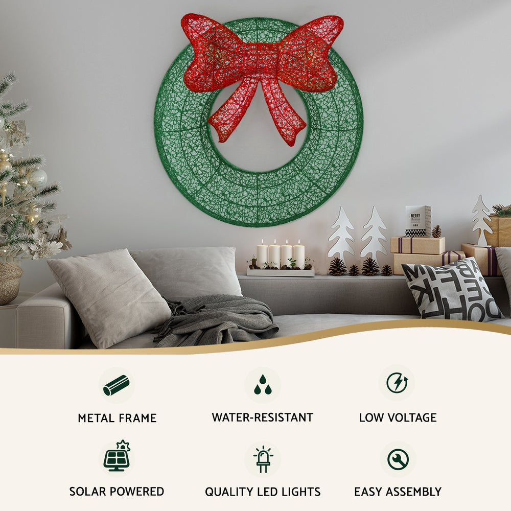 50 LED Solar Christmas Wreath Lights - 0.6M Waterproof Outdoor Holiday Decor with 8 Lighting Modes for Door, Window, Garden & Patio Decorations