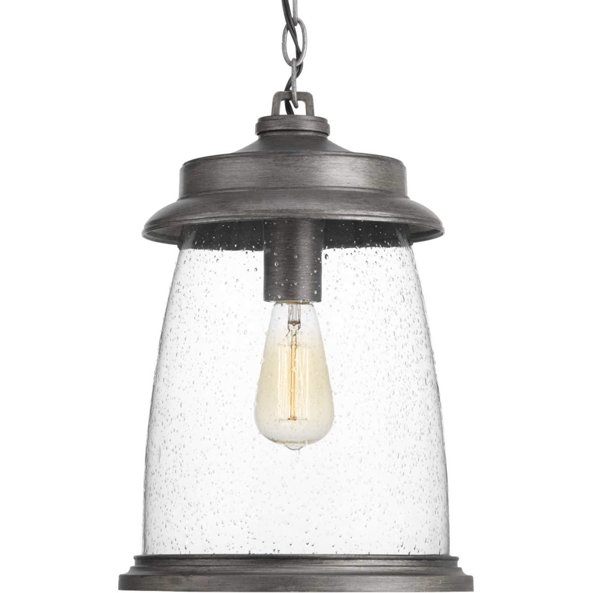 Progress Lighting Conover Collection 1-Light Clear Seeded Glass Farmhouse Outdoor Hanging Lantern in Antique Pewter - Perfect for Porch, Patio, Garden and Entryway Lighting