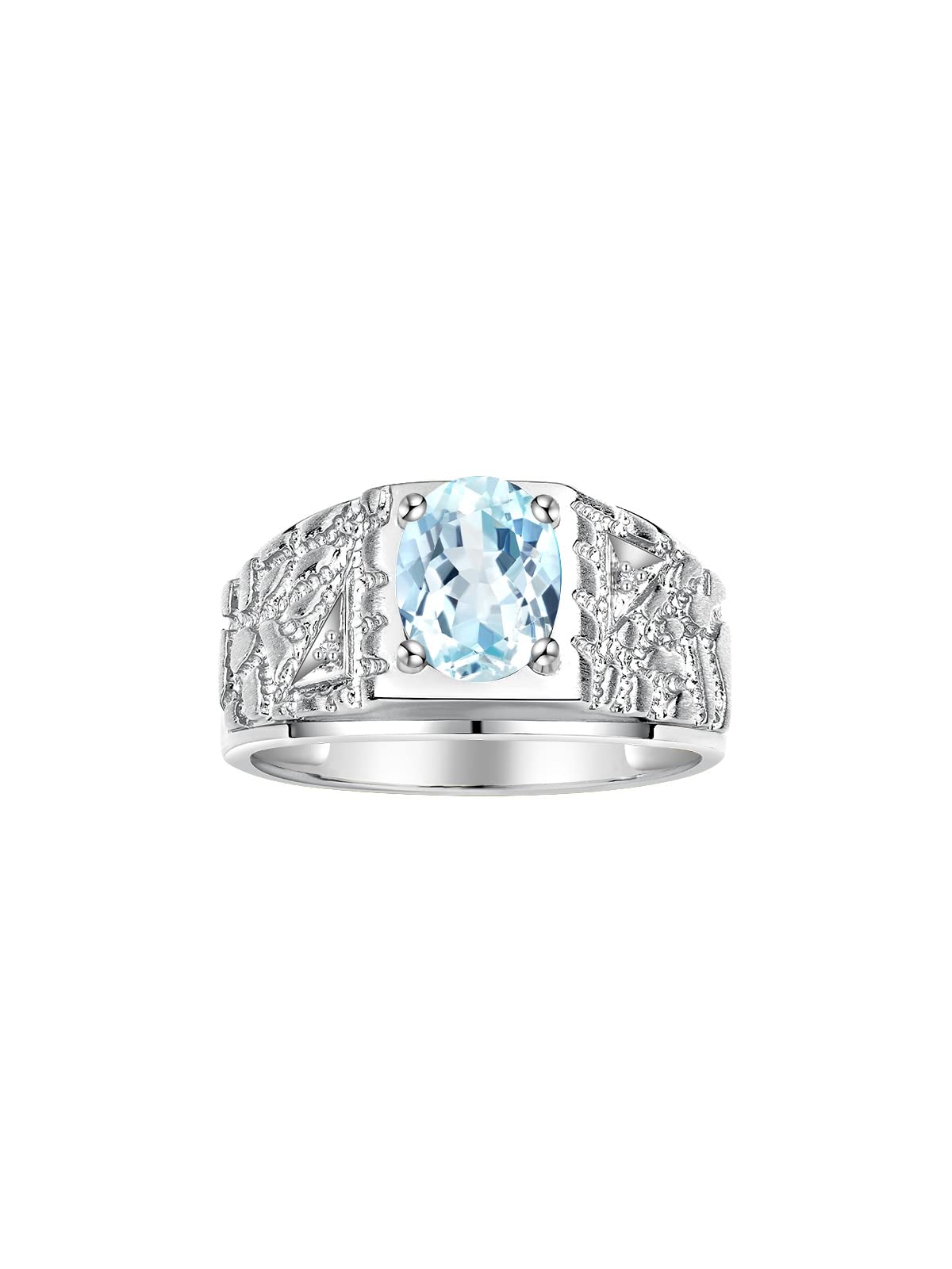 Rylos Men's Designer Nugget Ring - 9X7MM Oval Gemstone & Sparkling Diamond Birthstone Ring in Sterling Silver (Sizes 8-13) | Perfect Gift for Anniversary, Birthday & Everyday Wear | Stylish Men's Jewelry