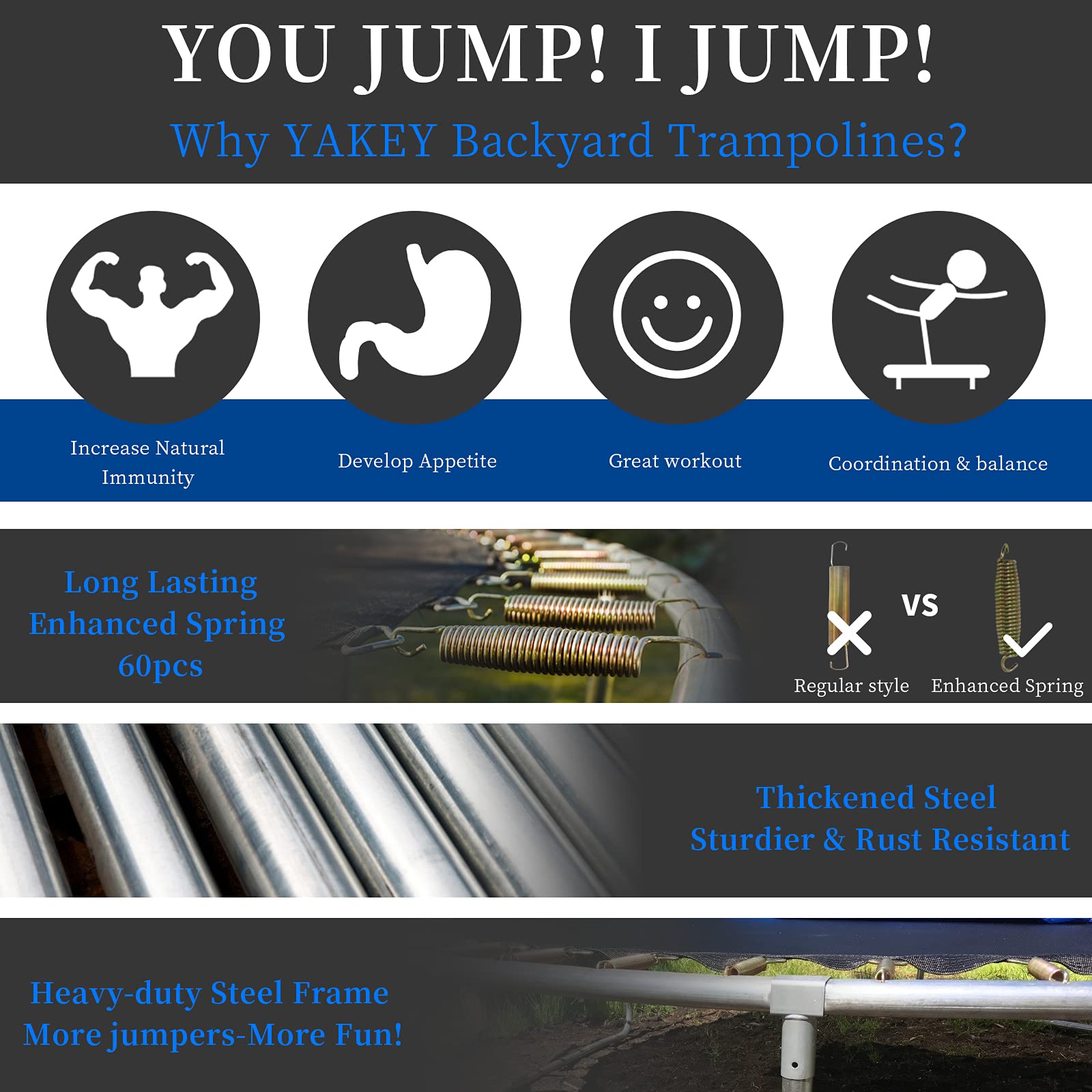 YAKEY 10FT 12FT 15FT Outdoor Trampoline with Safety Enclosure Net - ASTM Approved Waterproof Bounce Trampoline for Kids & Family - Perfect for Backyard Fun, Exercise, and Outdoor Recreation