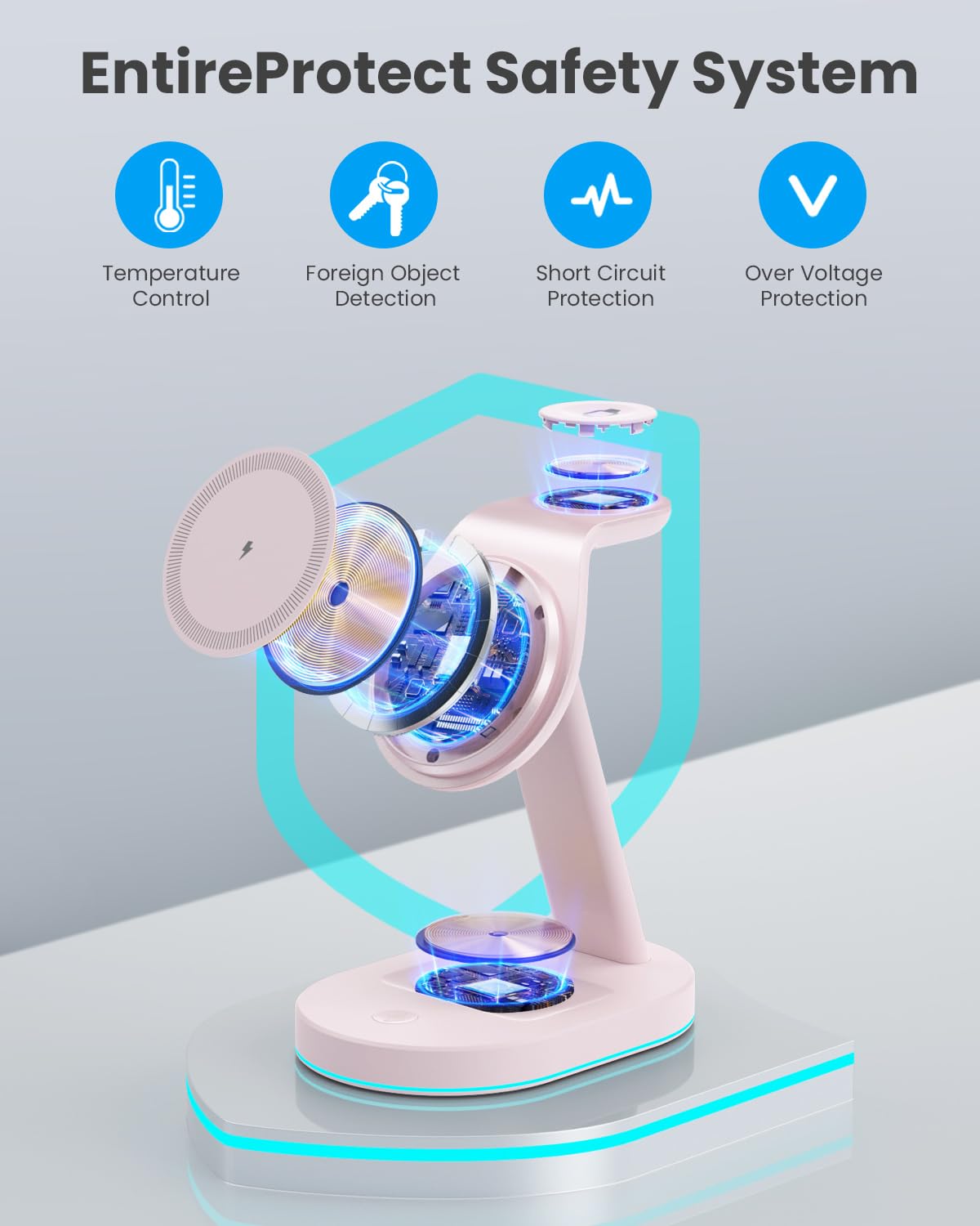 3-in-1 Magnetic Wireless Charging Station for iPhone 16/15/14/13/12 - Qi2 Certified 15W Fast Charger with MagSafe Stand, 30W USB-C Adapter & Night Light - Compatible with Apple Watch & AirPods - Perfect for Bedside, Office & Travel Charging