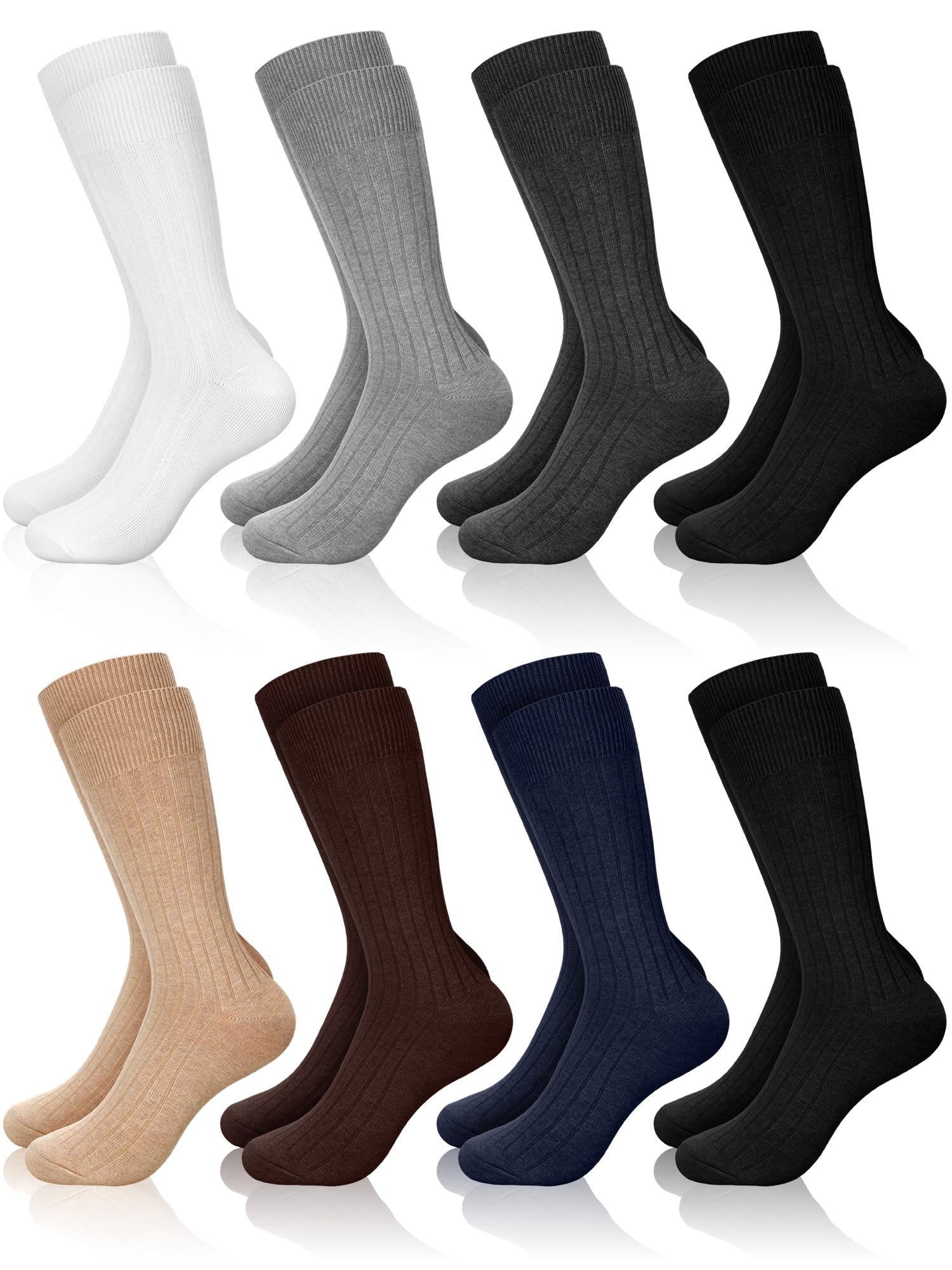 8 Pairs Men's Cotton Crew Socks Size 10-13 - Soft Business Casual Dress Socks for Men, Dad & Grandpa - Perfect for Office, Wedding & Daily Wear