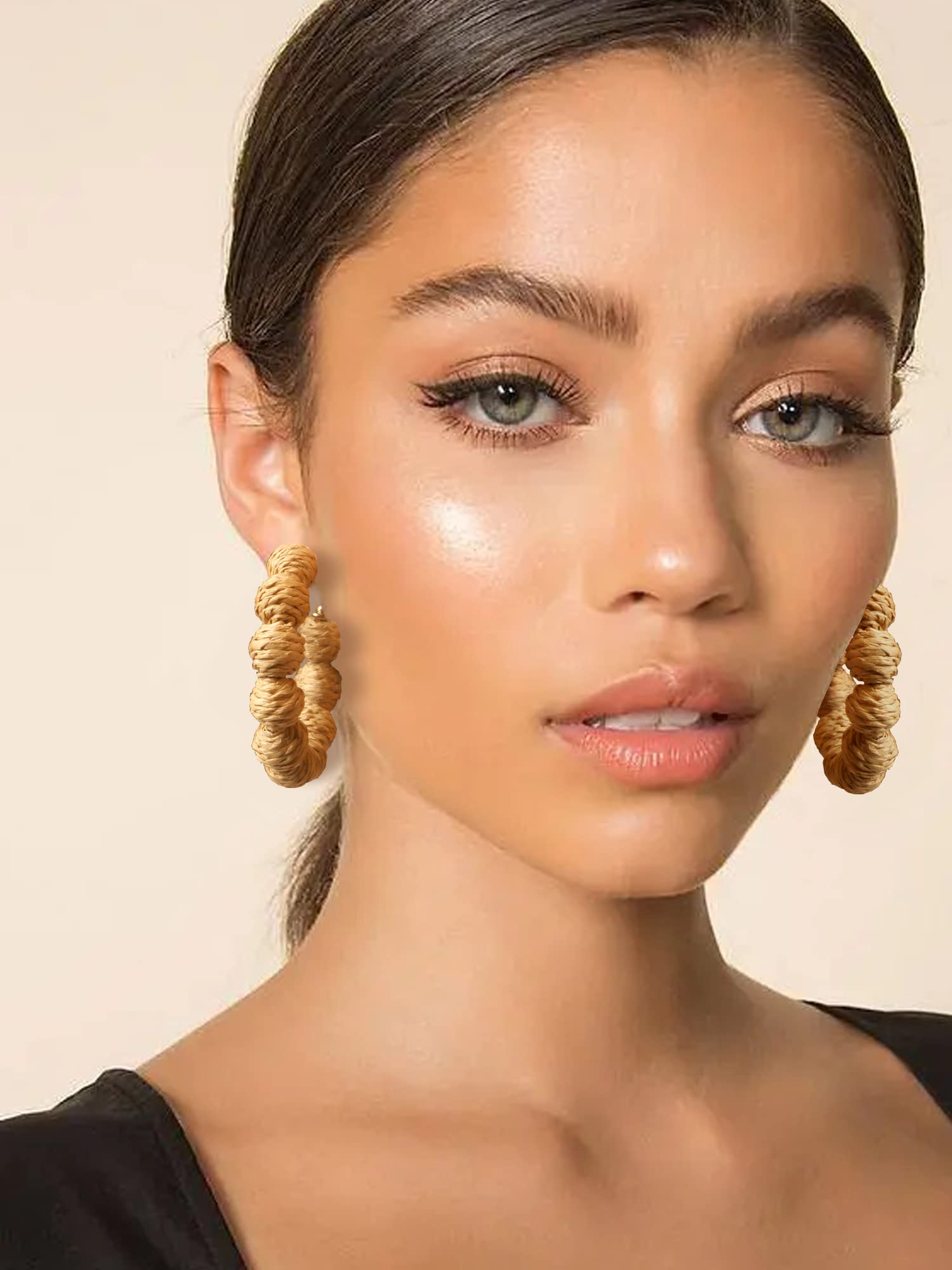 Handmade Rattan Hoop Earrings for Women - Boho Straw Dangle Earrings with Geometric Design, Summer Beach Statement Jewelry | Perfect for Vacation, Festival, and Boho Fashion Outfits