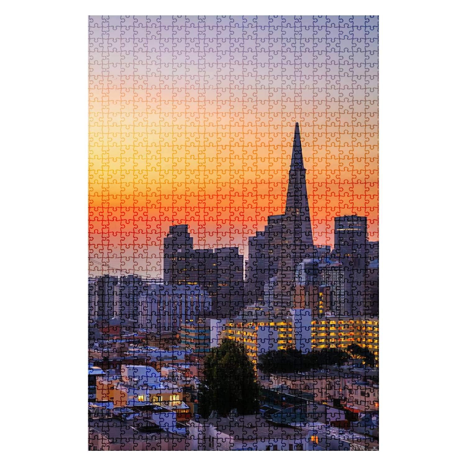 1000-Piece Wooden Jigsaw Puzzle - San Francisco Sunrise Skyline Waterfront Cityscape | Fun & Challenging Adult Puzzle Game for Family, DIY Educational Toy, Home Decor Gift | Perfect for Relaxation, Brain Training & Family Bonding Activities