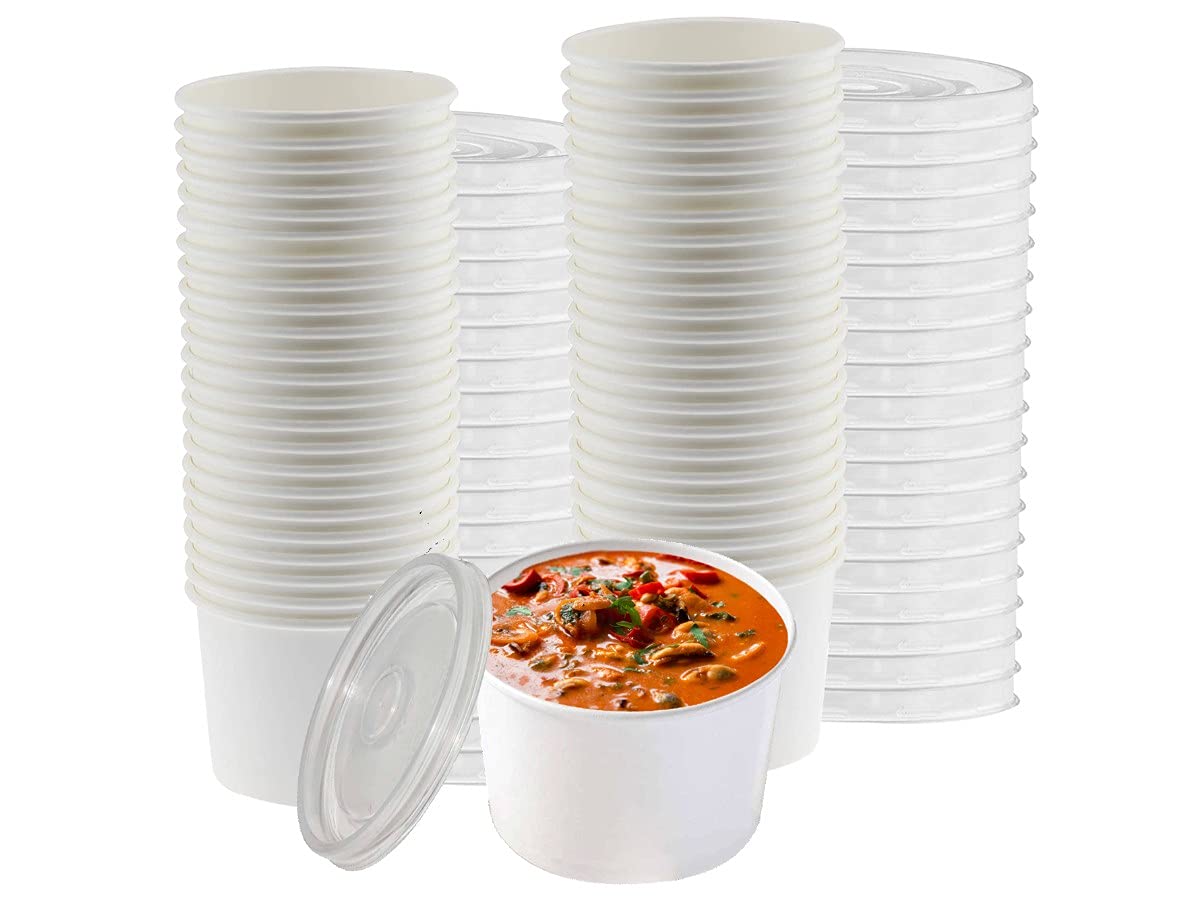 Smygoods 16oz Disposable Paper Soup Containers with Lids - 50 Pack, Eco-Friendly Takeout Bowls for Restaurant, Catering & Home Use - Perfect for Soup, Noodles, Salad & Meal Prep