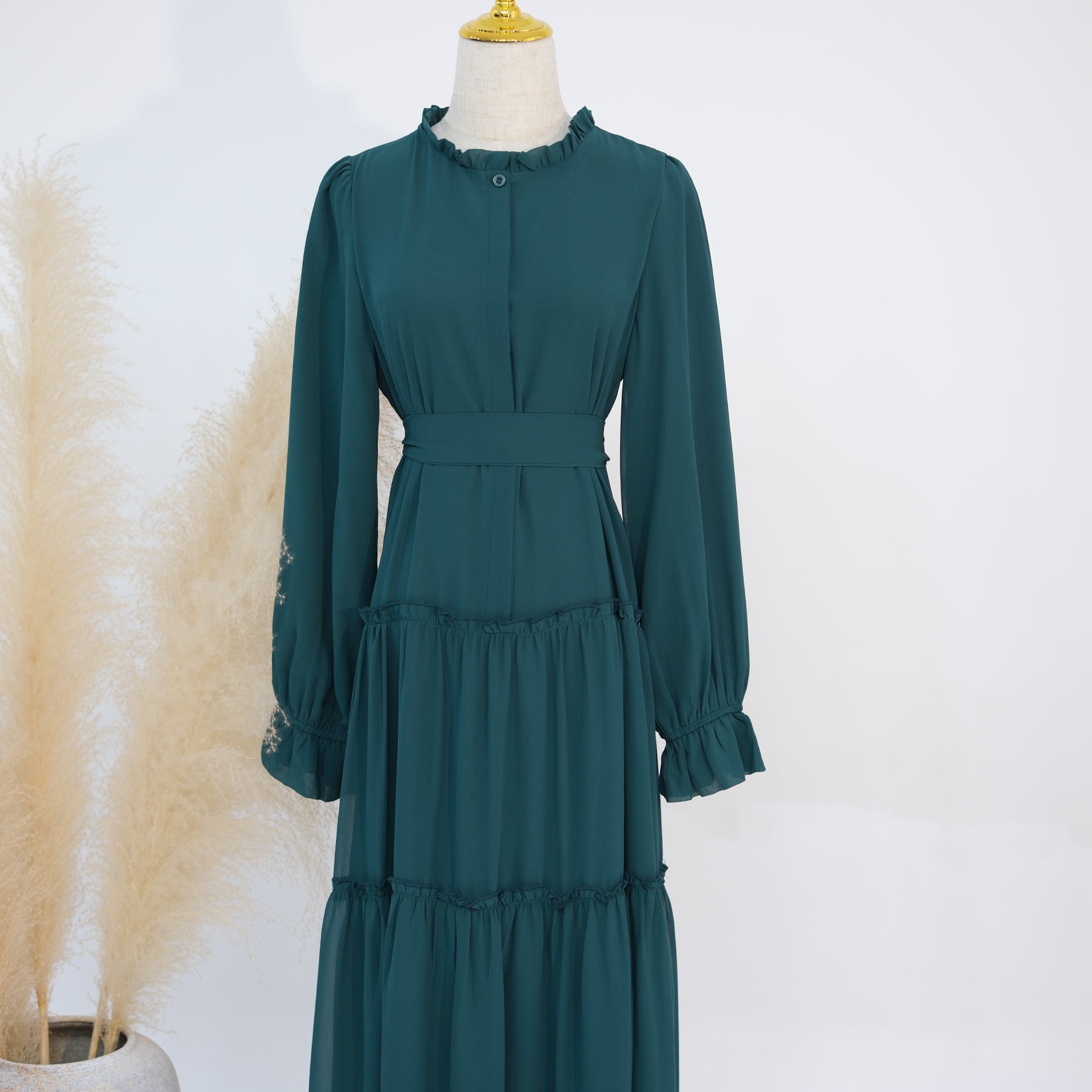 Molly Prairie Chiffon Maxi Dress - Dark Emerald Green Flowy Summer Dress for Women | Beach Wedding, Vacation, Boho Party Outfit