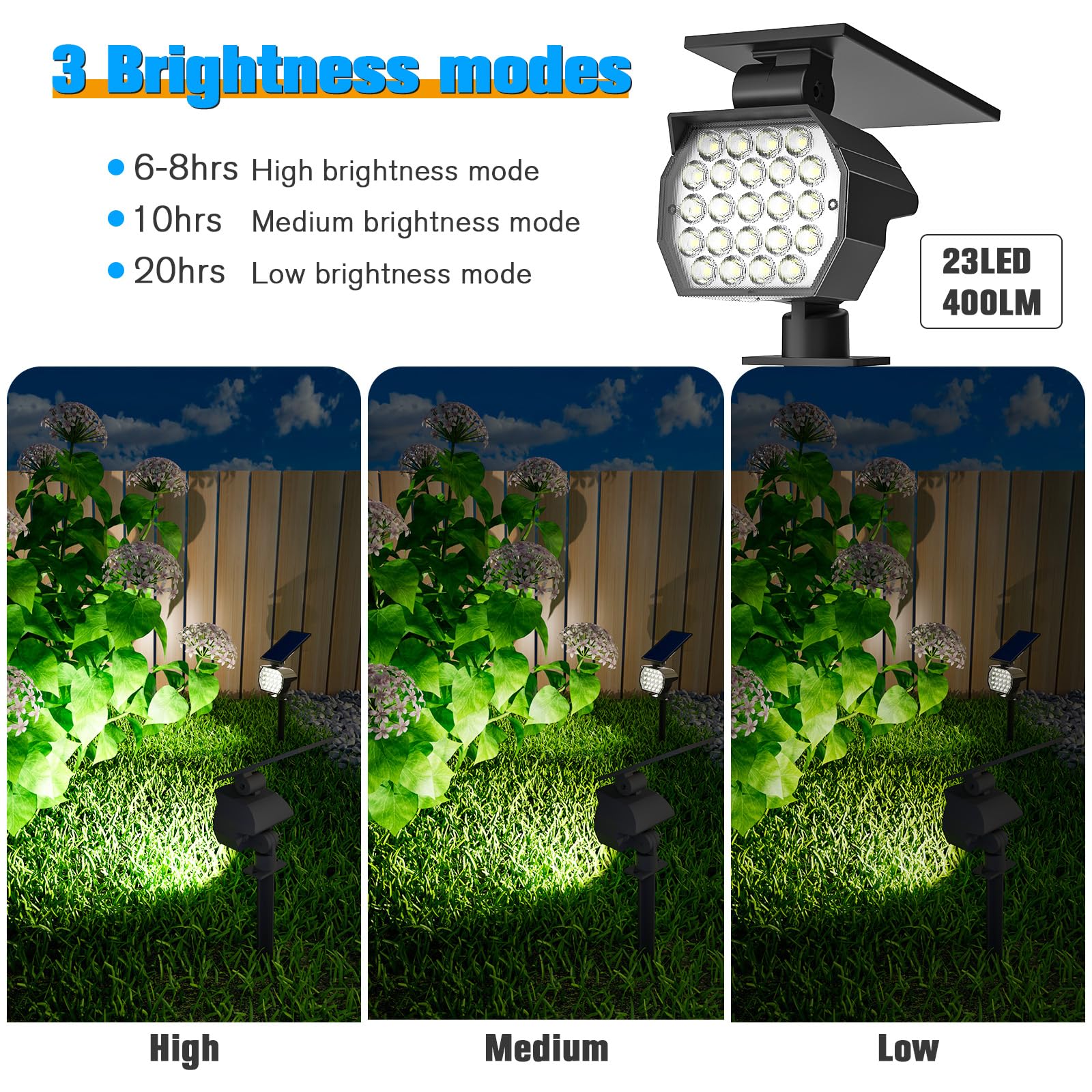 NIORSUN 6-Pack Solar Spot Lights Outdoor - 23 LED Landscape Lighting with Auto On/Off, 3 Lighting Modes & IP67 Waterproof - Cool White Solar Garden Lights for Yard, Pathway, Patio & Backyard Decor