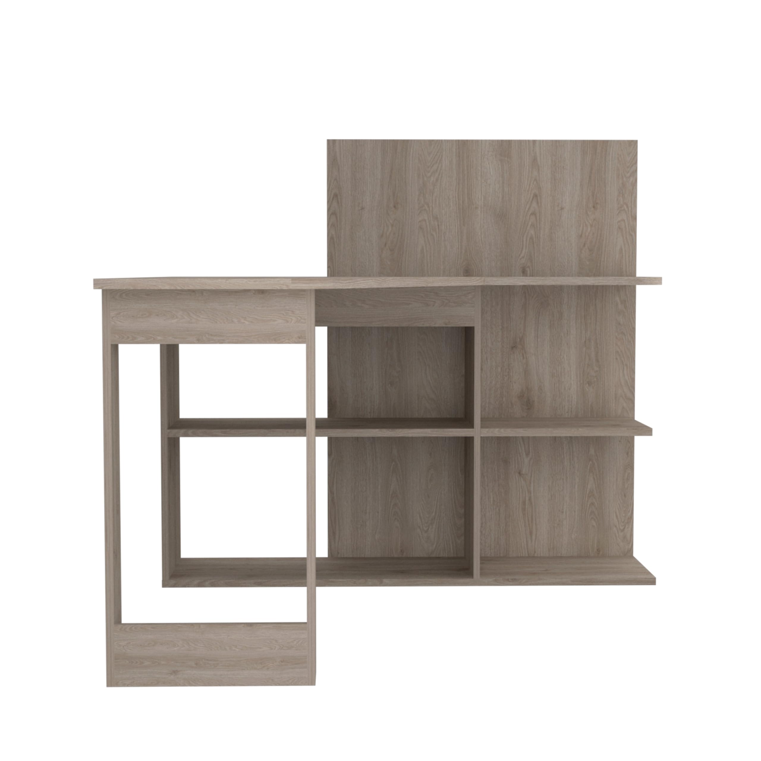 Tuhome Masai Writing Computer Desk with 5 Open Shelves - Light Gray Home Office Desk for Study, Work, and Gaming