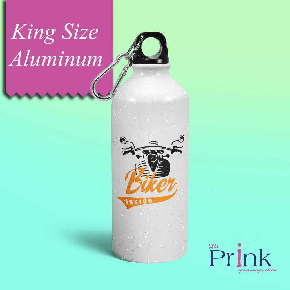Prink Biker Printed Aluminum Water Bottle for Men - 600ml Insulated Cycling Bottle for Motorcycle Riders, Sports & Gym - Durable Leak-Proof Bottle for Outdoor Activities, Commuting & Workouts