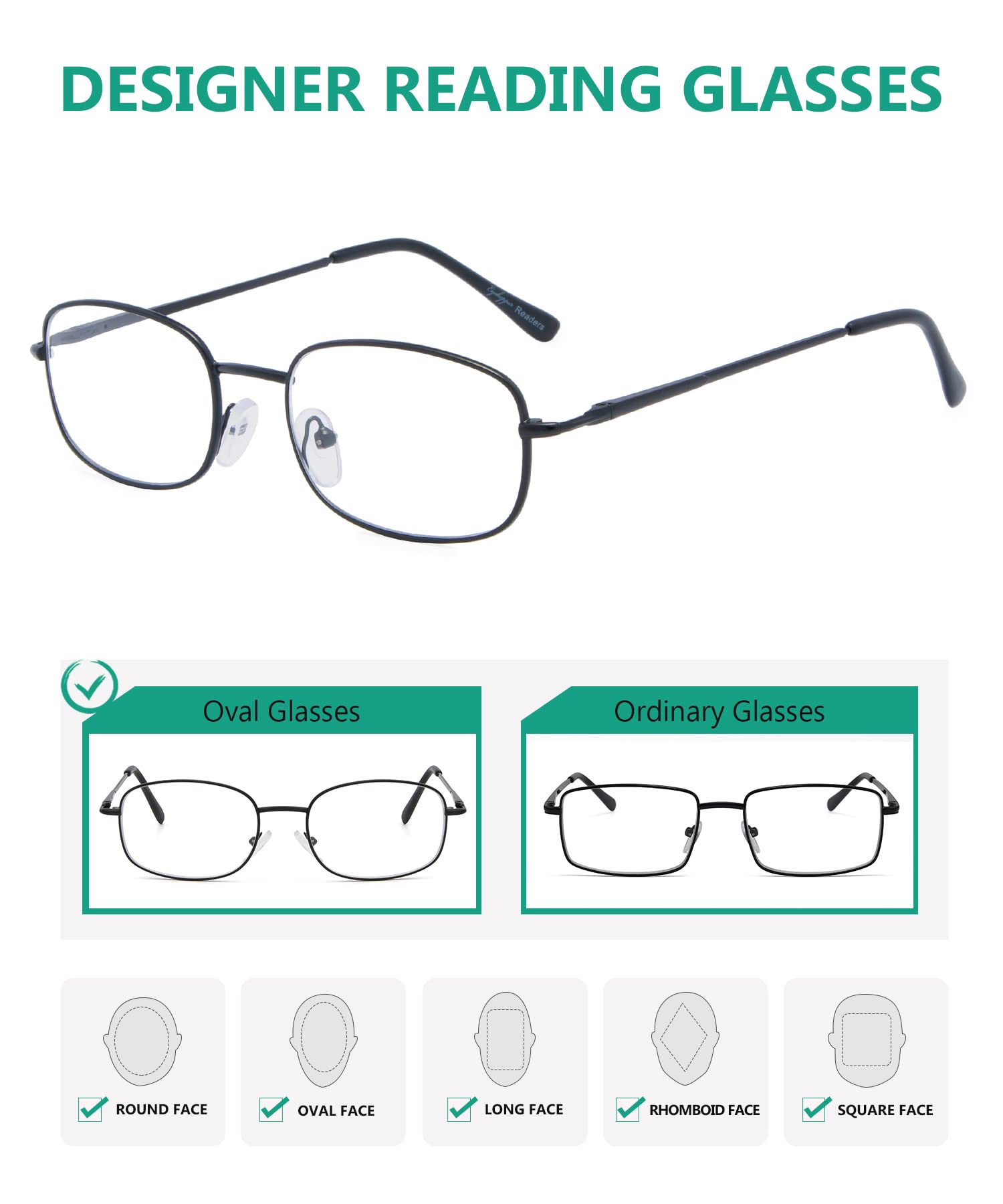 Eyekepper 4 Pairs Reading Glasses - Lightweight Metal Frame Readers with Spring Hinges for Men & Women - Perfect for Reading Books, Using Phones & Computer Work
