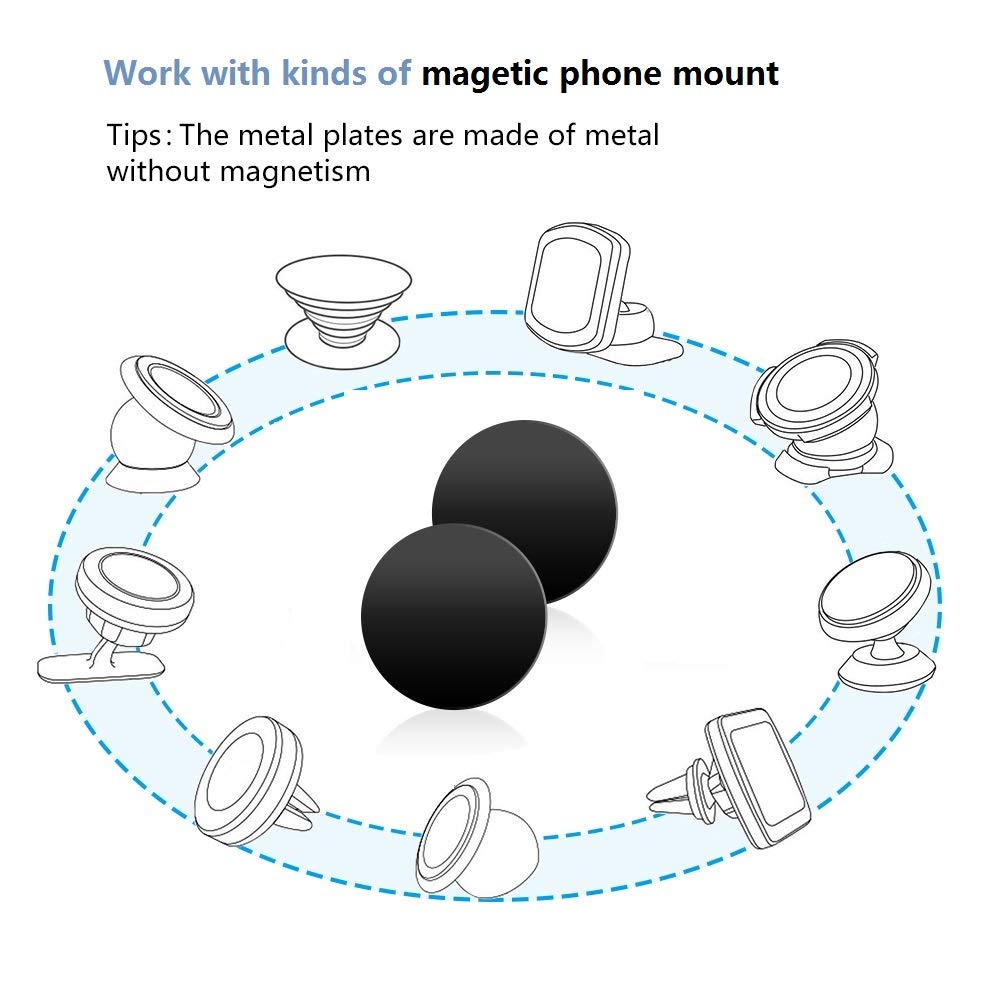Happy Bell (12 Pack) Mini Mount Metal Plate with Adhesive - Compatible with Magnetic Phone Car Mount Holder & Collapsible Grip - Strong Sticky Back for Secure Attachment - Perfect for Car Dashboard, Office Desk, and Home Use - Black