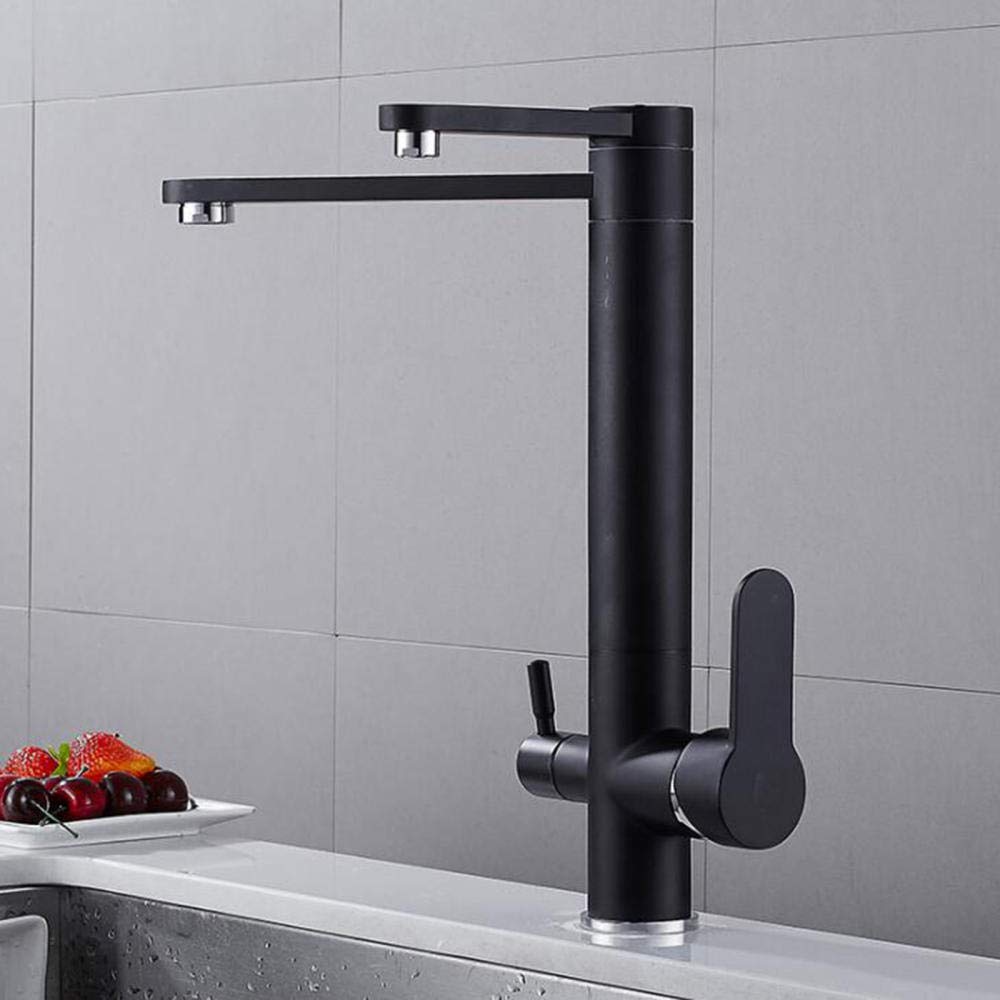 3 in 1 Black Kitchen Sink Mixer Faucet with Water Filter - Hot & Cold Water Purifier, Rotating Dual Outlet for Modern Homes | Perfect for Cooking, Washing Dishes & Filling Pots
