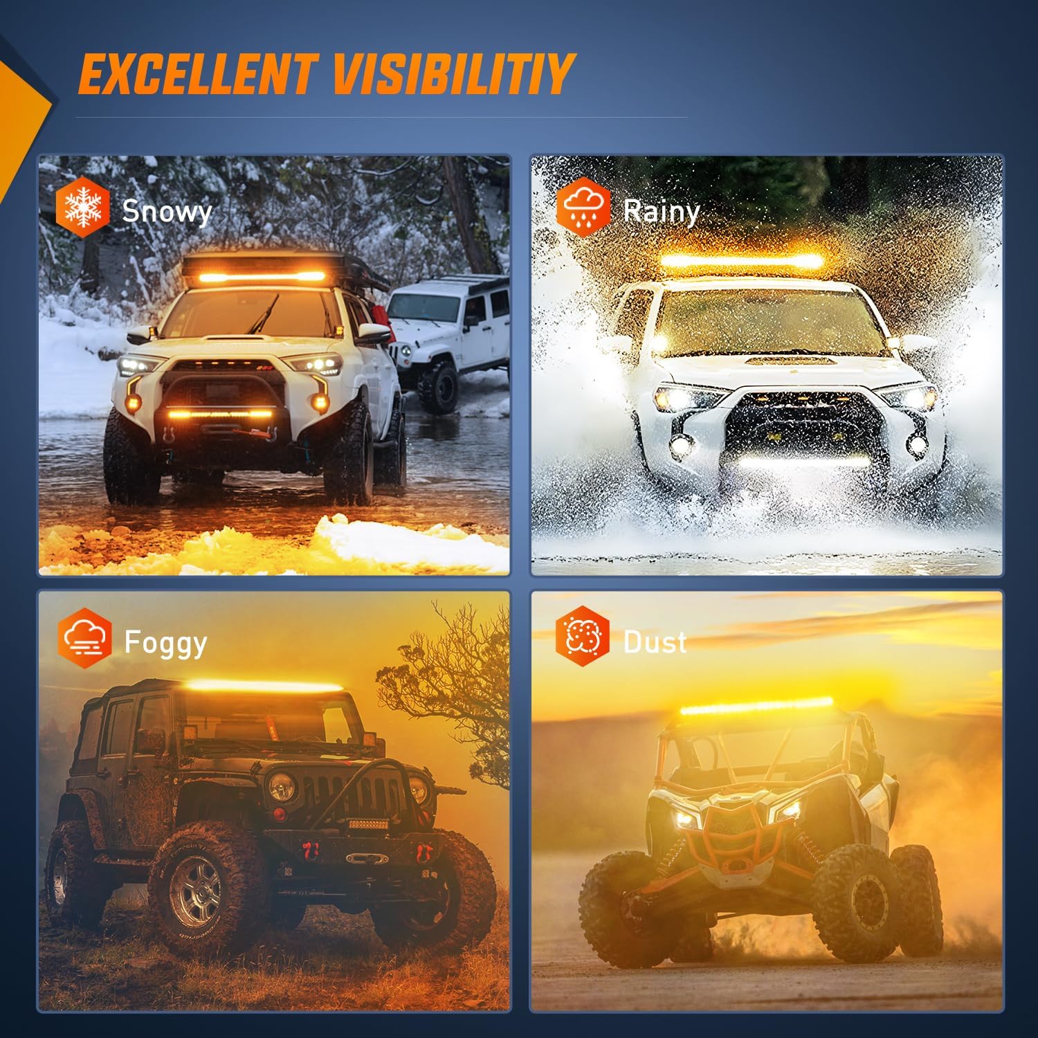 41 Inch 200W 11800LM Amber LED Light Bar - Spot/Flood Combo with 2 Mounting Styles | Perfect for Off-Road Trucks, ATVs & Emergency Vehicles